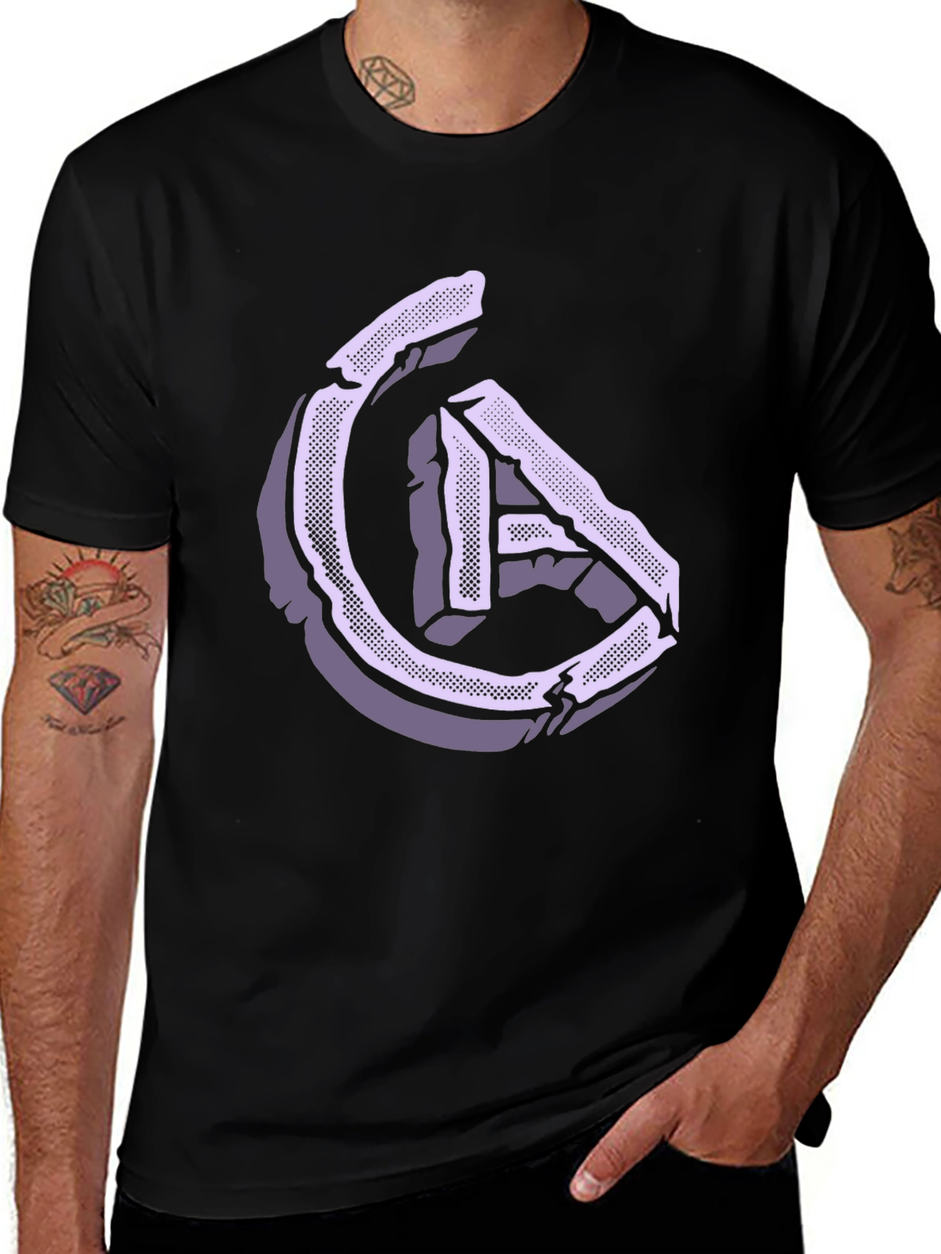 Abstract Stone Letter Graphic Tee - Stylish and Unique