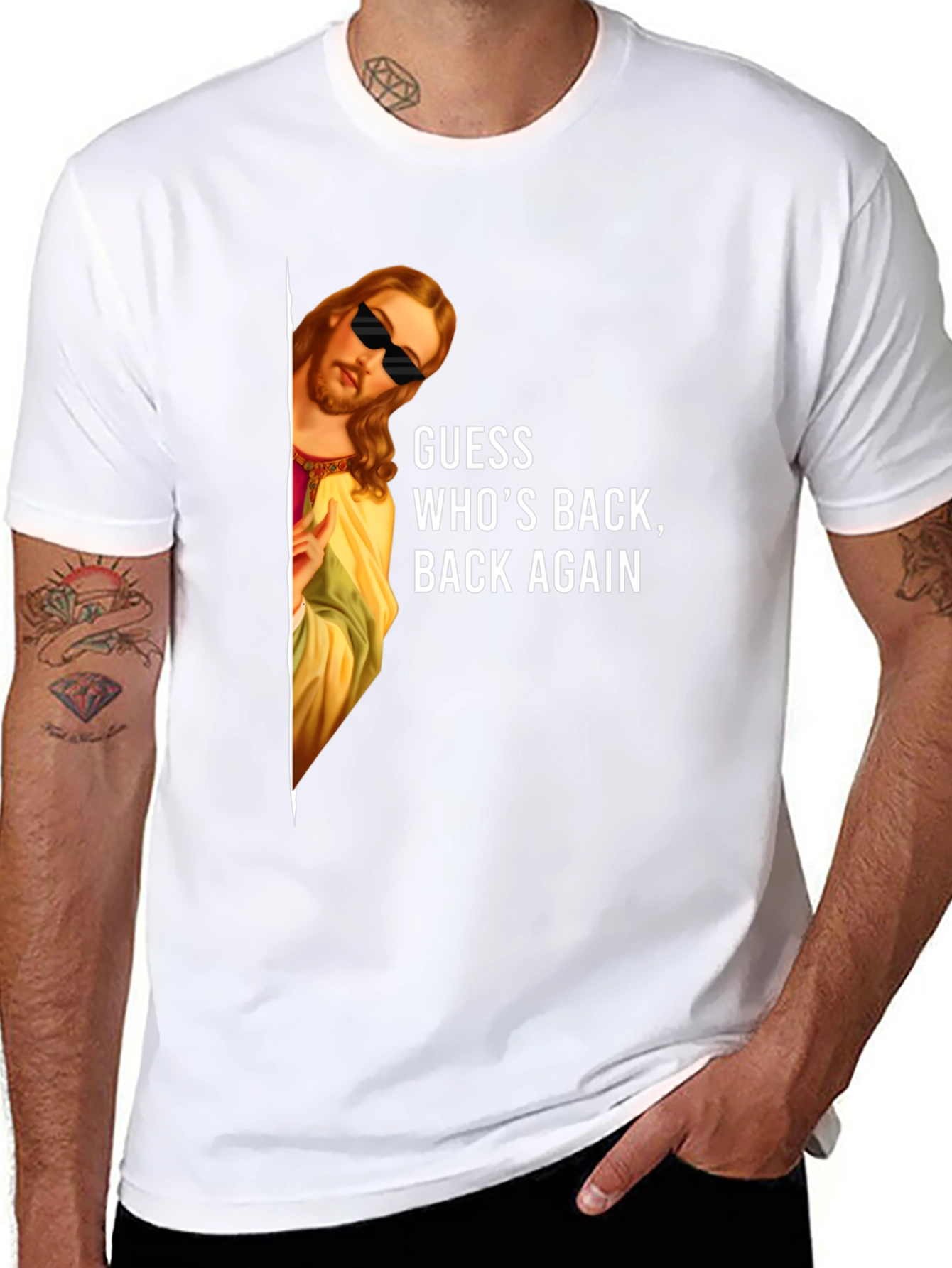 Cool Jesus Graphic Tee: Guess Whos Back T-Shirt
