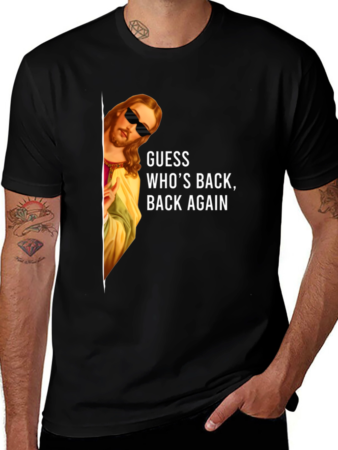 Cool Jesus Graphic Tee: Guess Whos Back T-Shirt