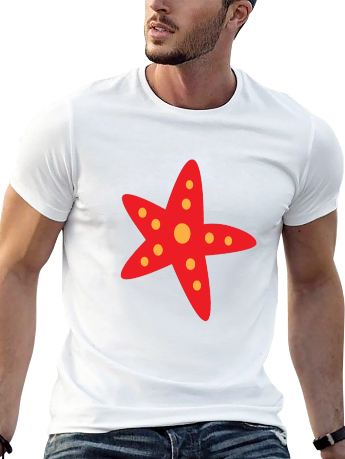 Starfish Graphic Tee - Black Cotton Casual T-Shirt