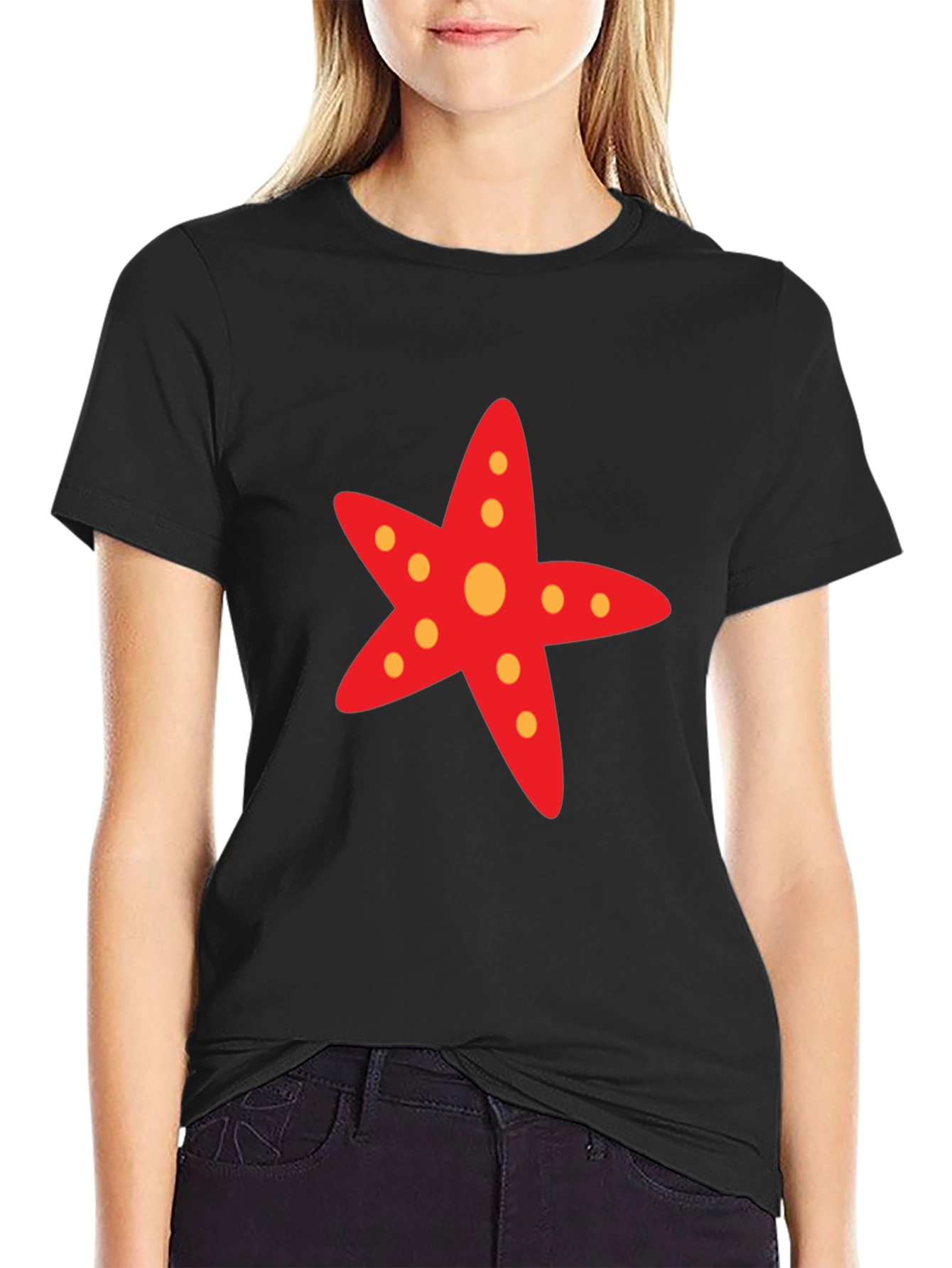 Starfish Graphic Tee - Black Cotton Casual T-Shirt