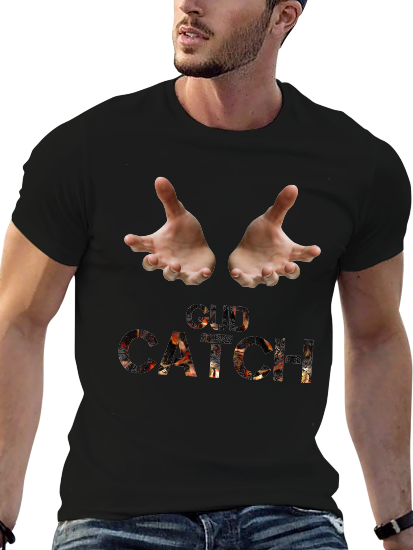 Catch Graphic Tee - Black Cotton Blend