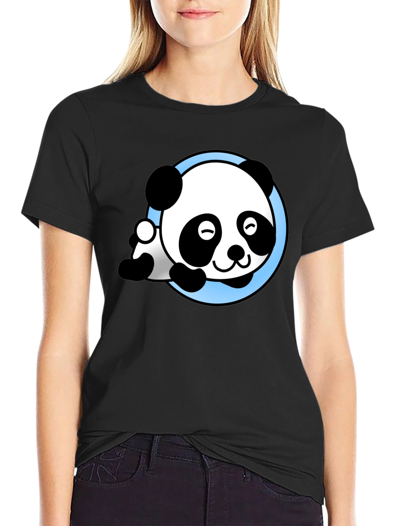 Cute Panda Graphic Tee - Soft Black T-Shirt
