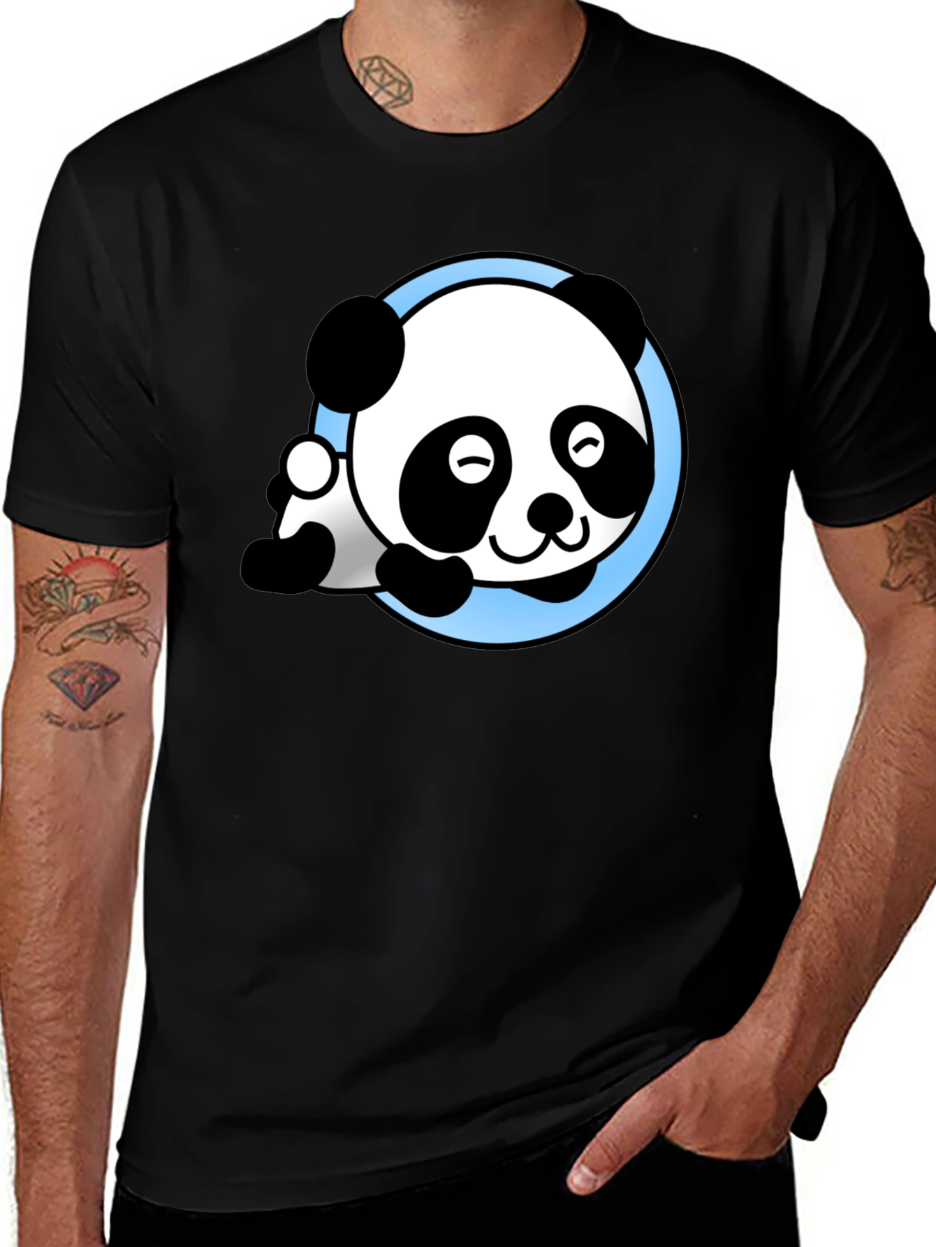 Cute Panda Graphic Tee - Soft Black T-Shirt