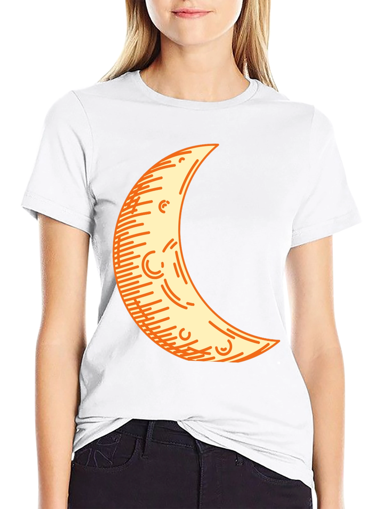 Crescent Moon Graphic Tee - Black Cotton Blend Shirt