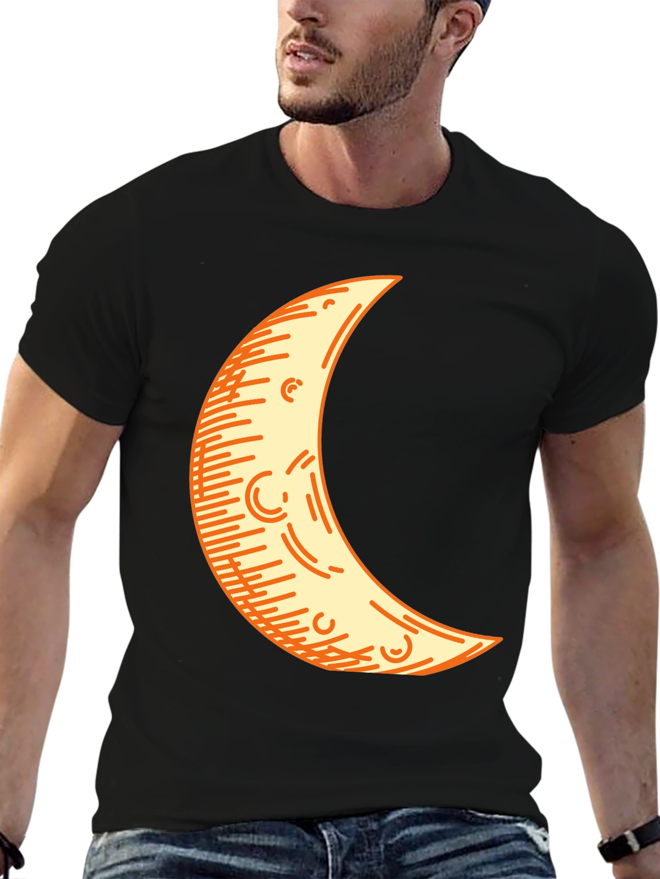 Crescent Moon Graphic Tee - Black Cotton Blend Shirt