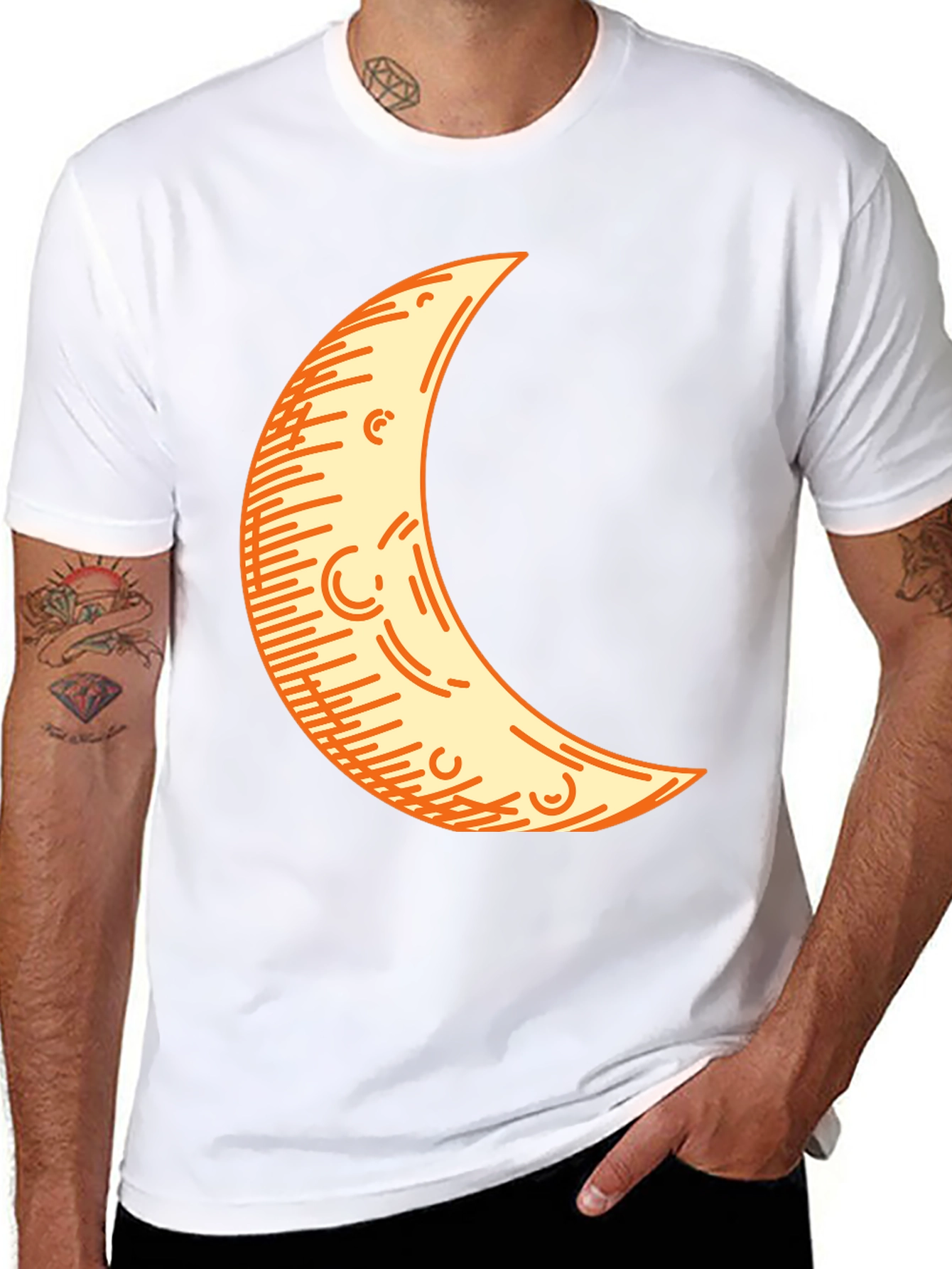 Crescent Moon Graphic Tee - Black Cotton Blend Shirt
