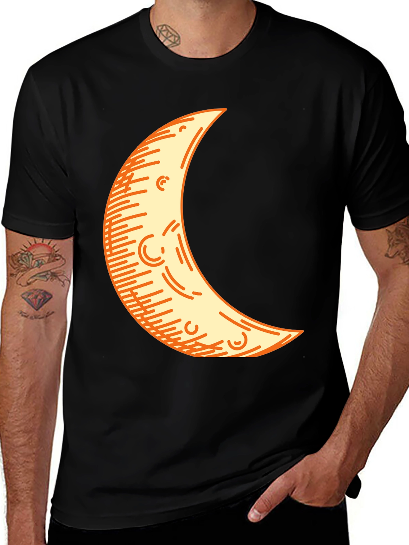 Crescent Moon Graphic Tee - Black Cotton Blend Shirt