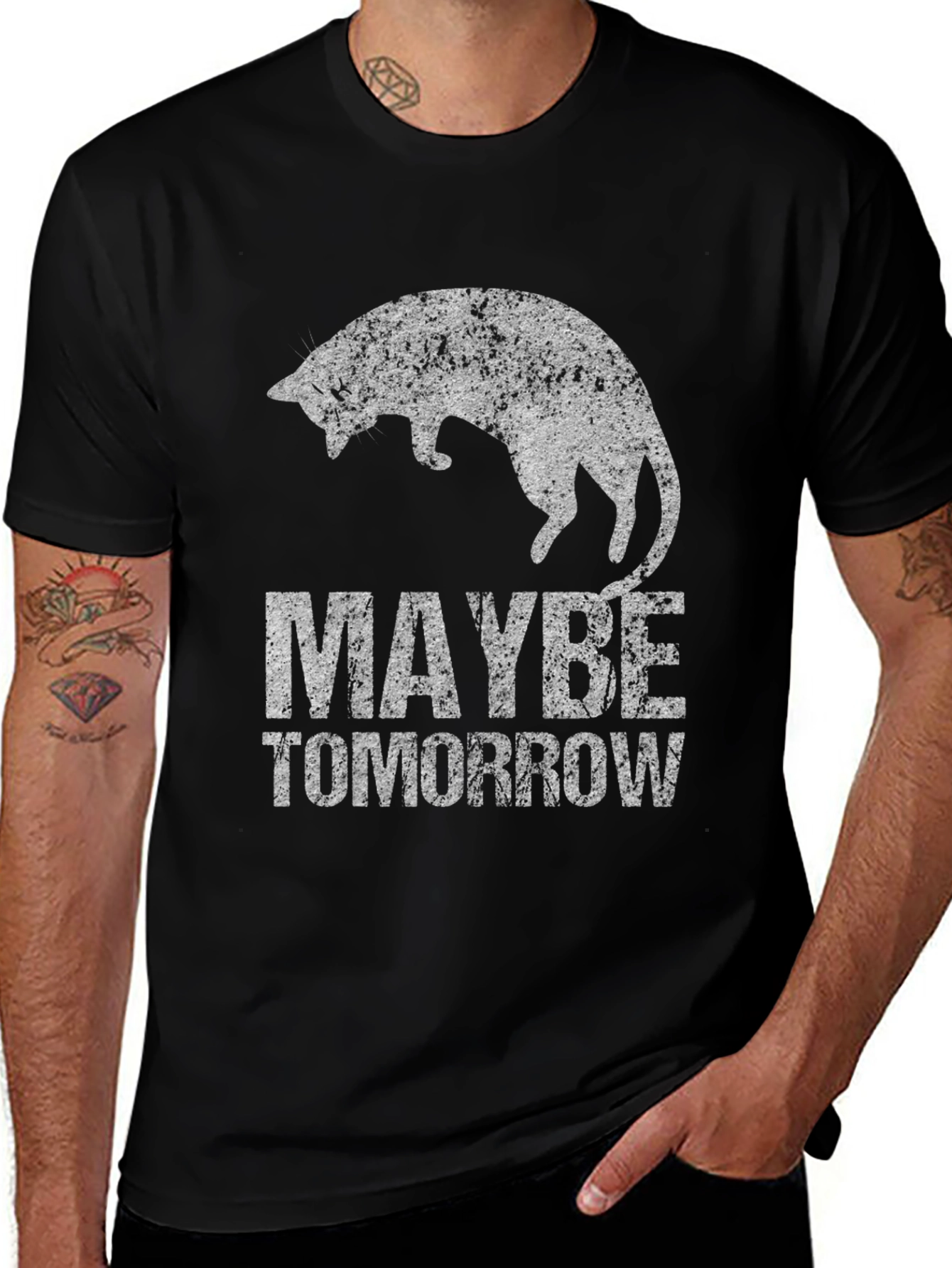 Maybe Tomorrow Cat Graphic Tee - Black