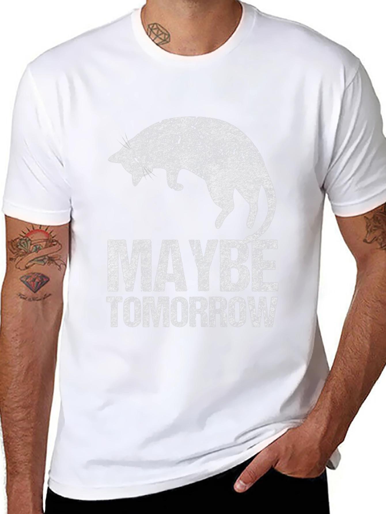 Maybe Tomorrow Cat Graphic Tee - Black