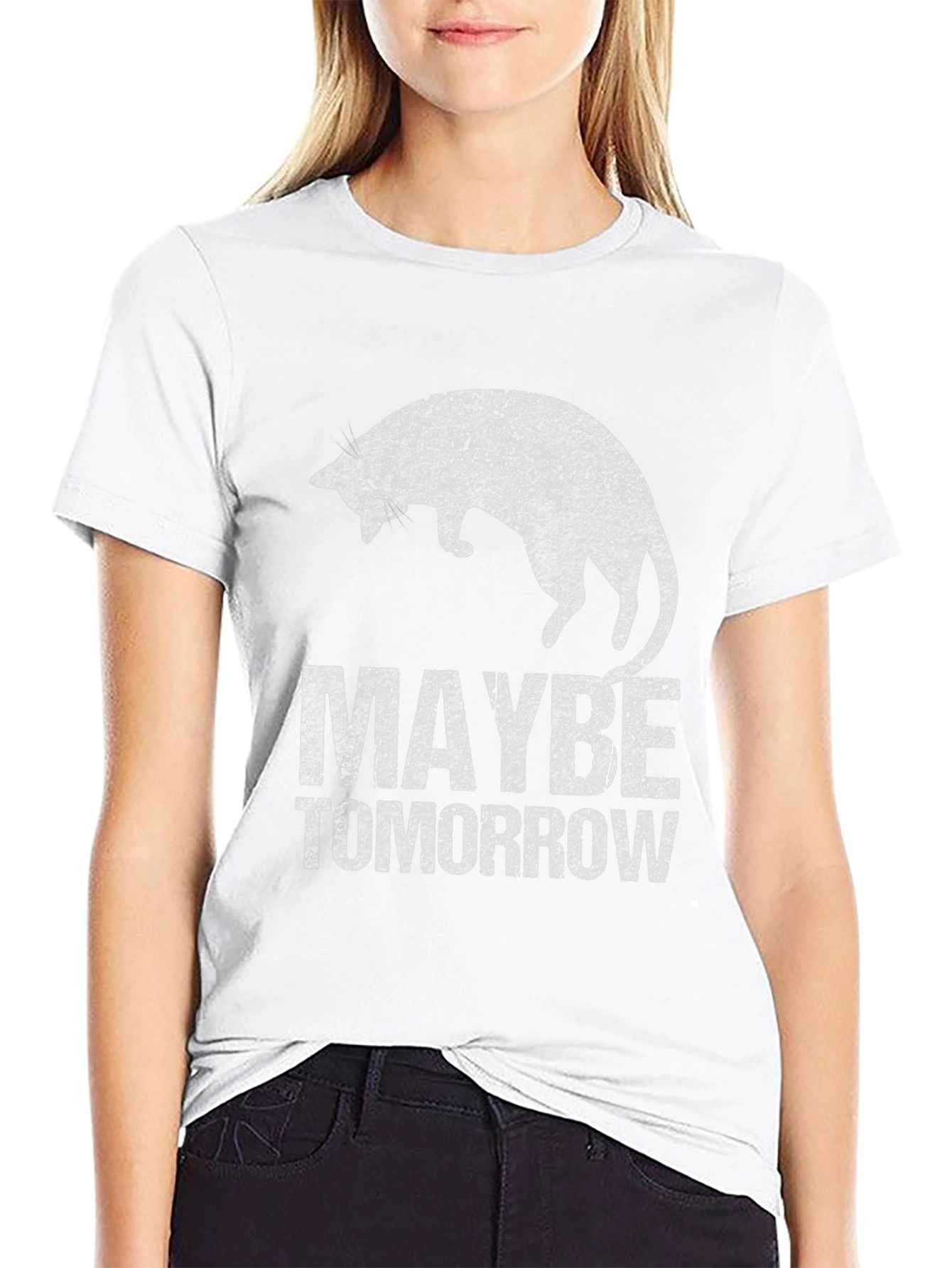 Maybe Tomorrow Cat Graphic Tee - Black