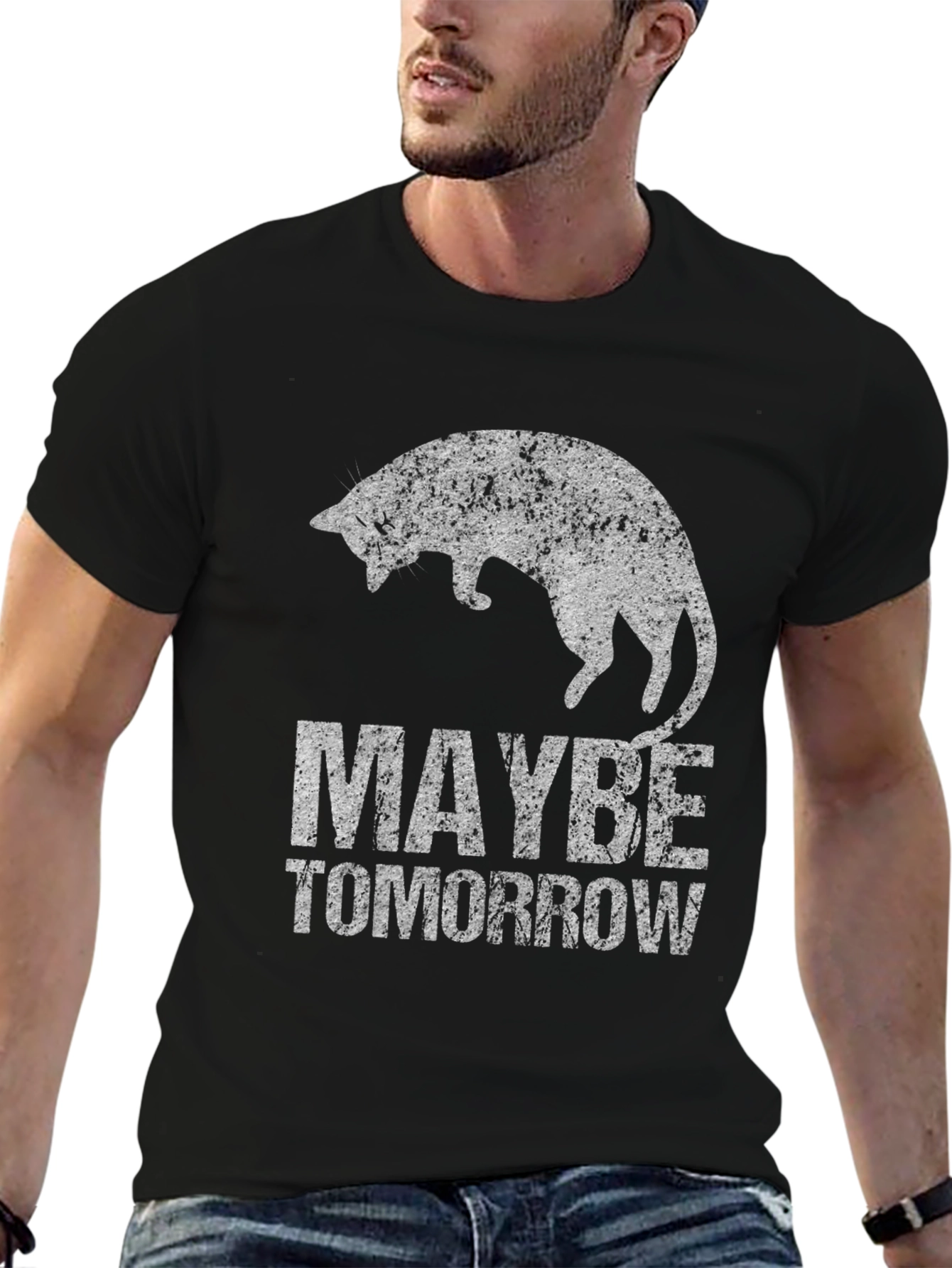 Maybe Tomorrow Cat Graphic Tee - Black
