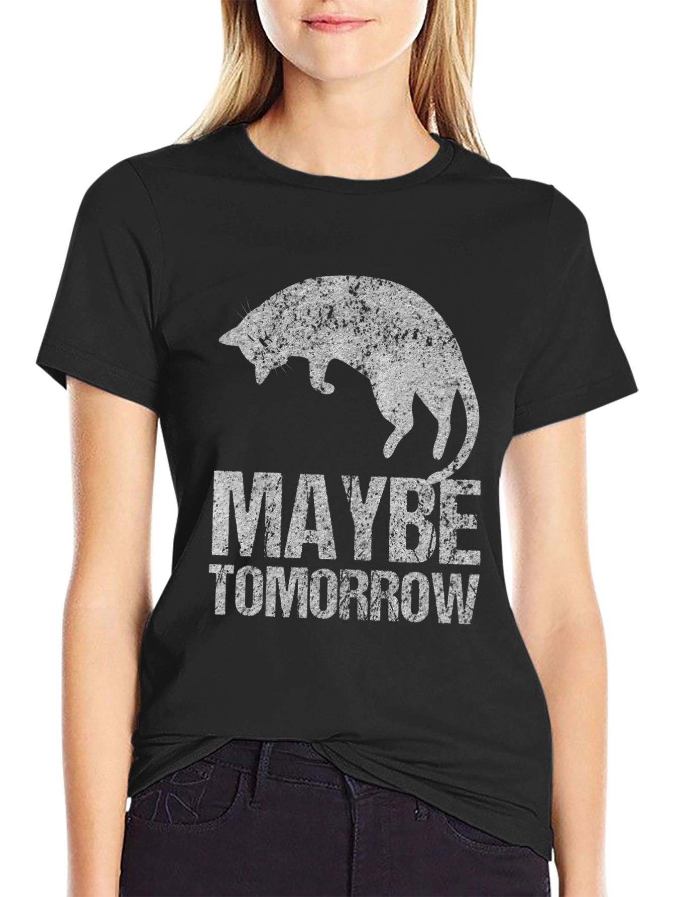 Maybe Tomorrow Cat Graphic Tee - Black