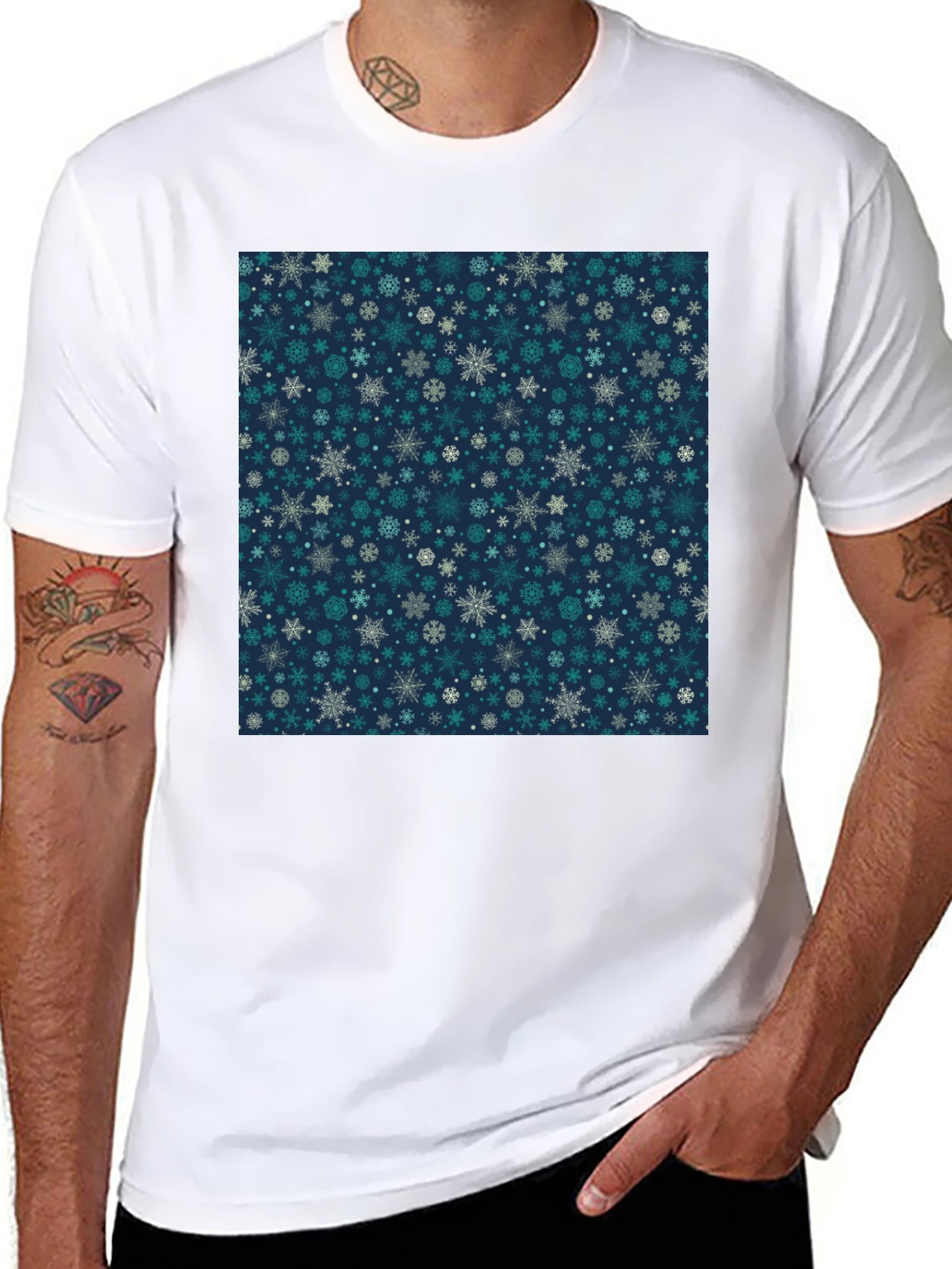 Snowflake Pattern Black T-Shirt