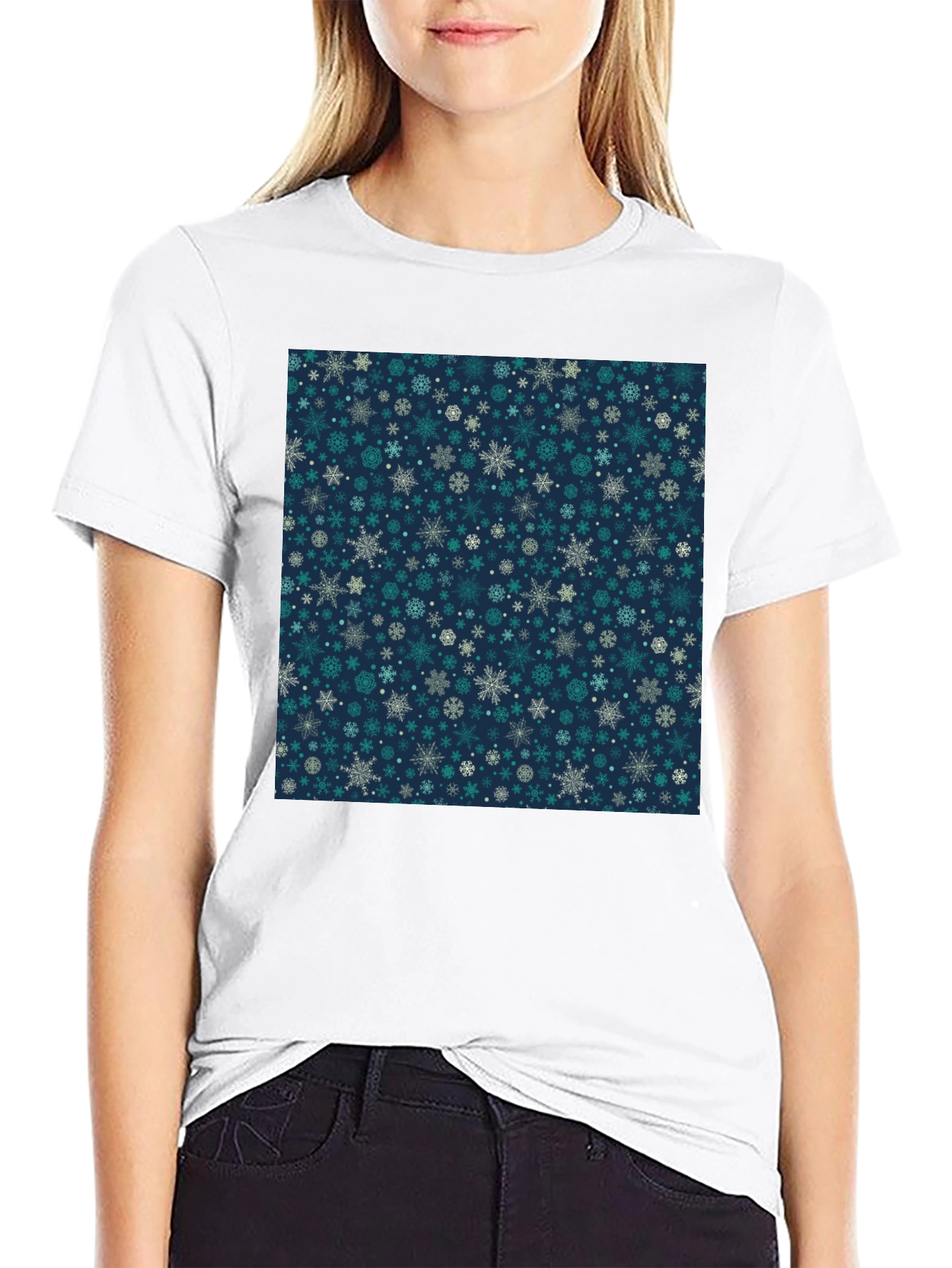 Snowflake Pattern Black T-Shirt