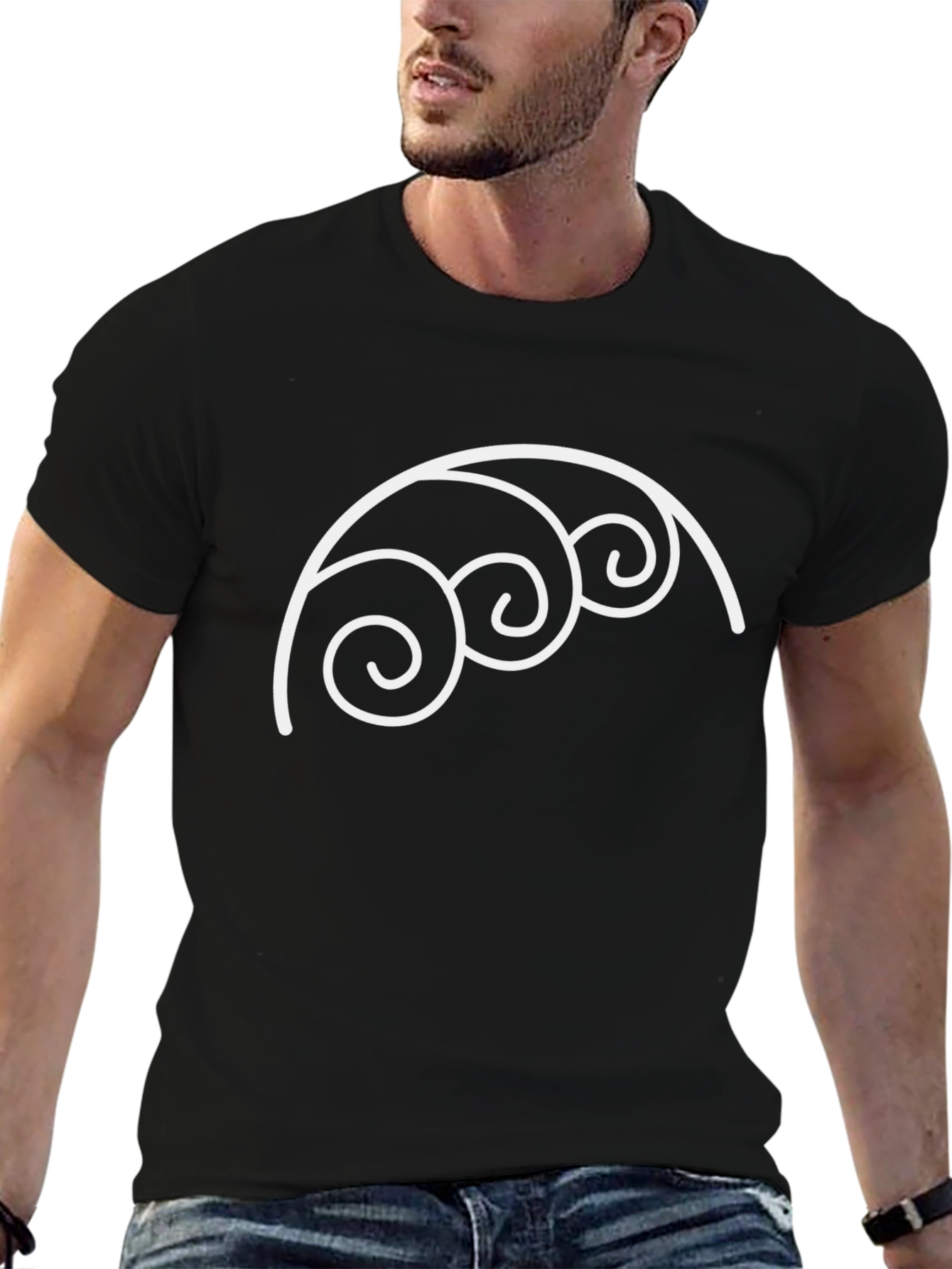 Minimalist Wave Design Black T-Shirt