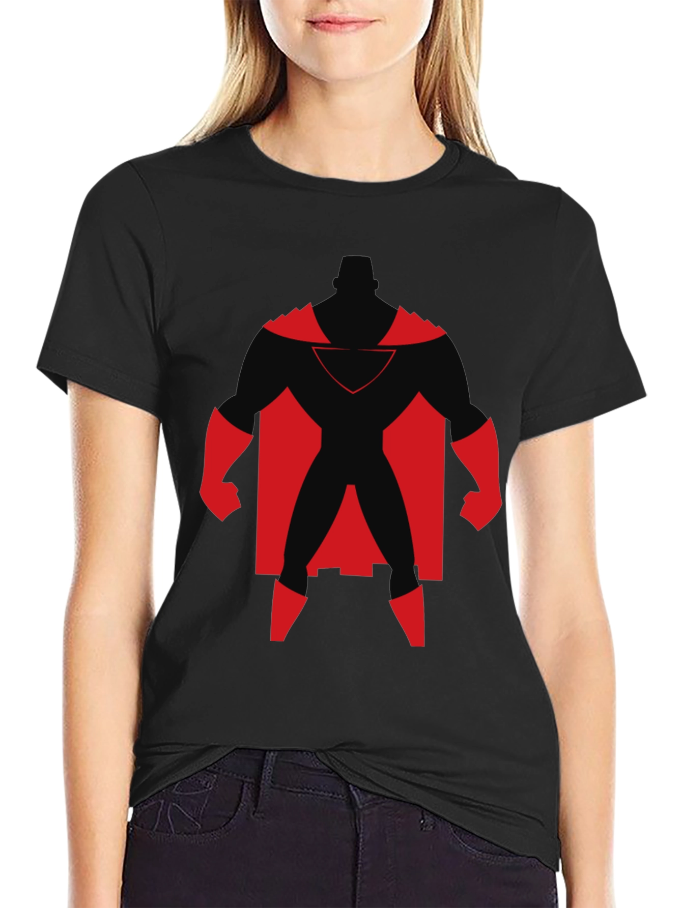 Superhero Silhouette Graphic Tee - Black Cotton Shirt