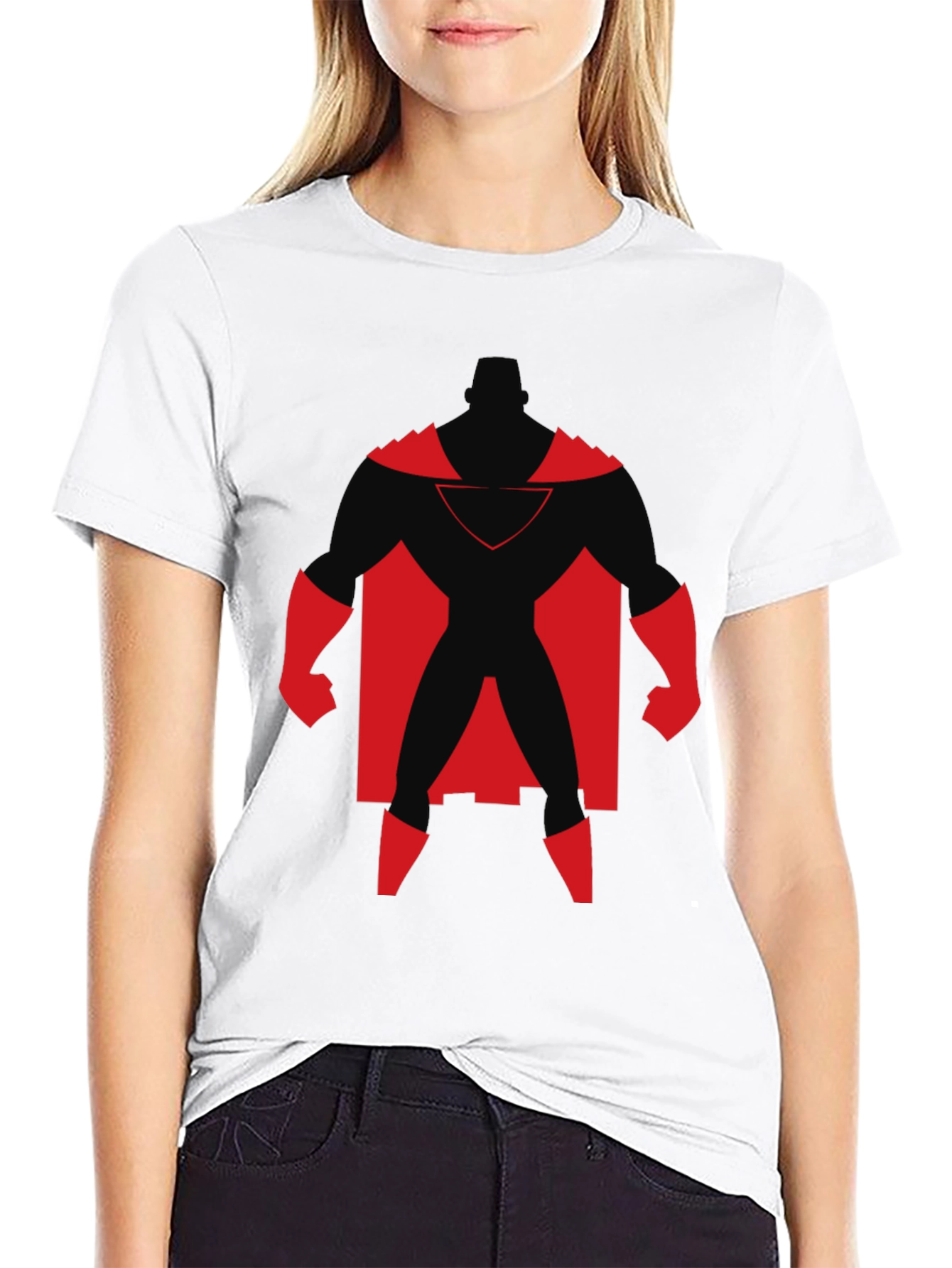 Superhero Silhouette Graphic Tee - Black Cotton Shirt