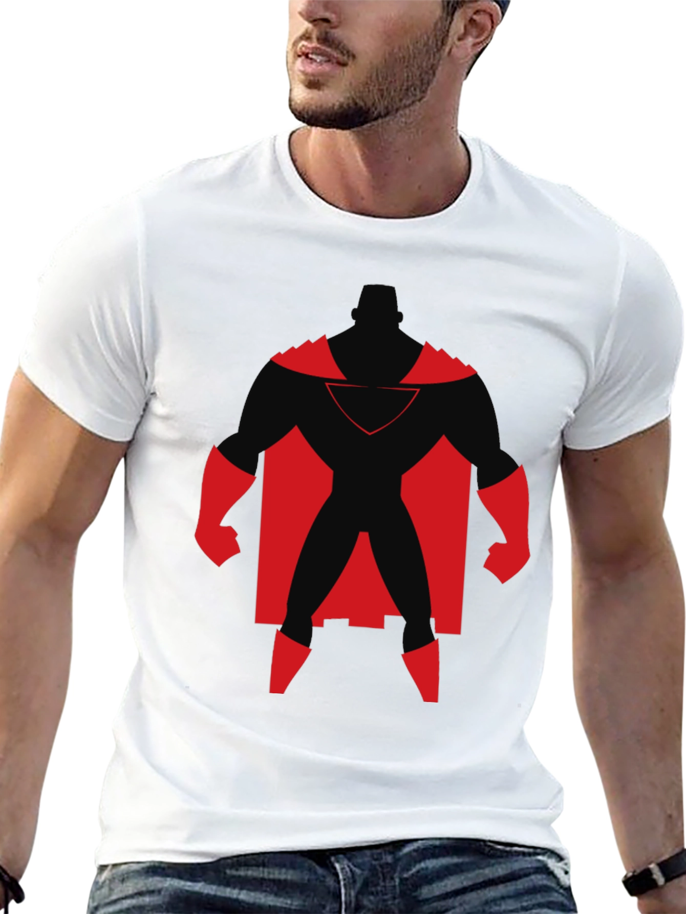 Superhero Silhouette Graphic Tee - Black Cotton Shirt