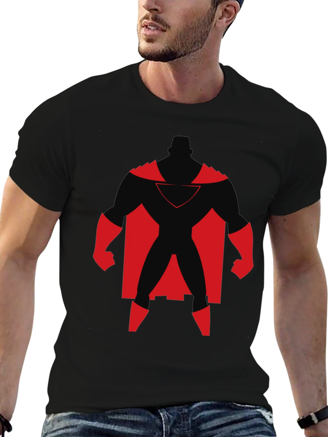 Superhero Silhouette Graphic Tee - Black Cotton Shirt