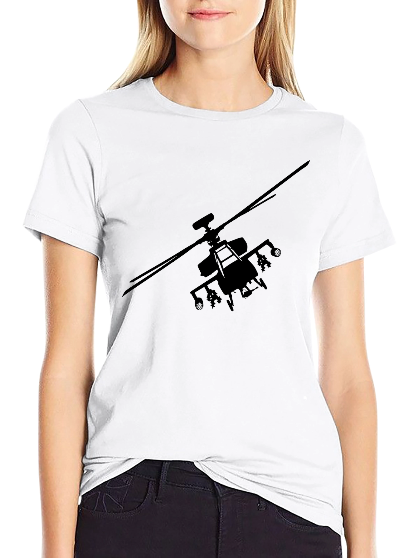 Black Helicopter Graphic Tee - Military Style