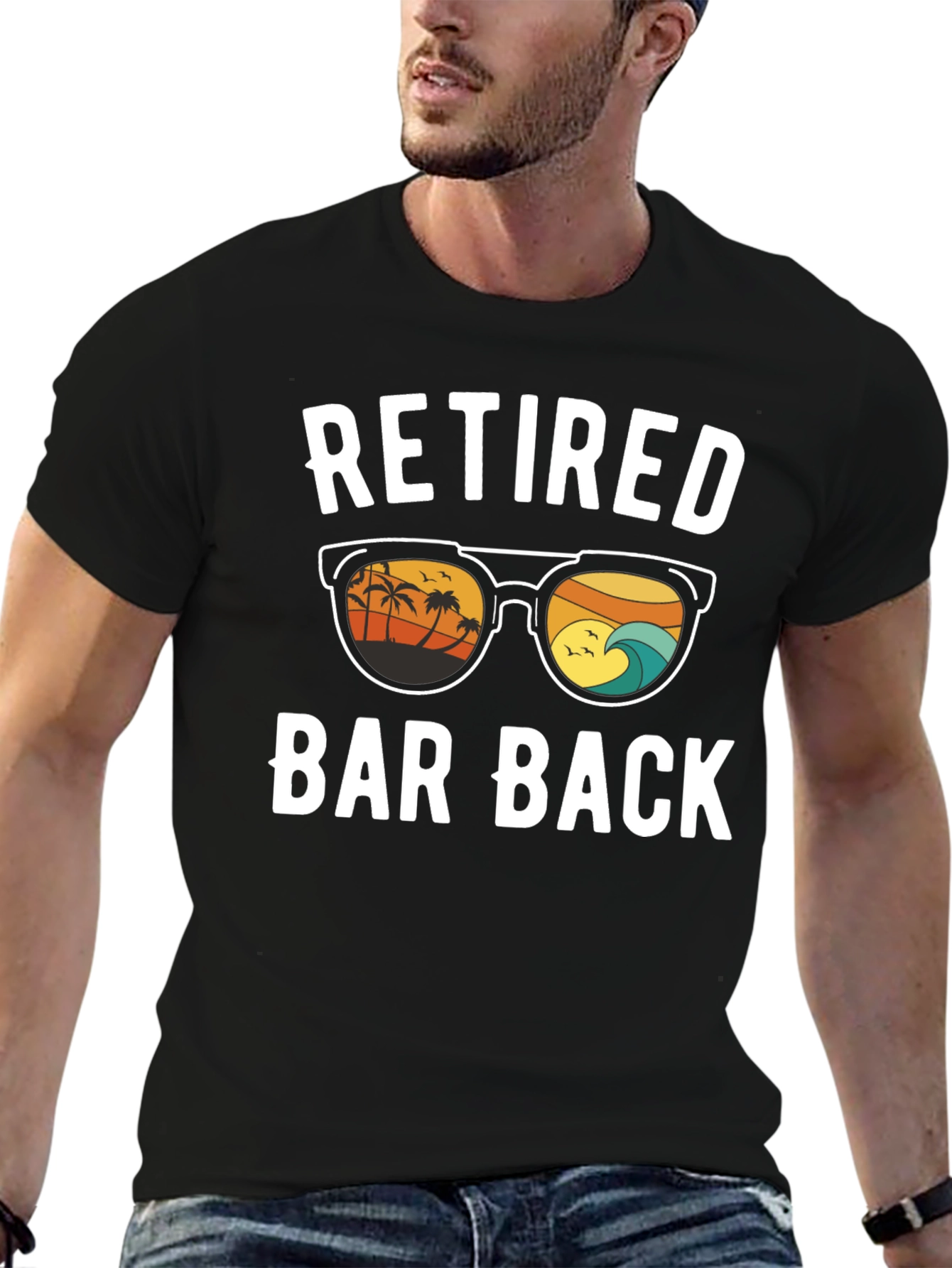 Retired Bar Back T-Shirt - Beach Sunset Design