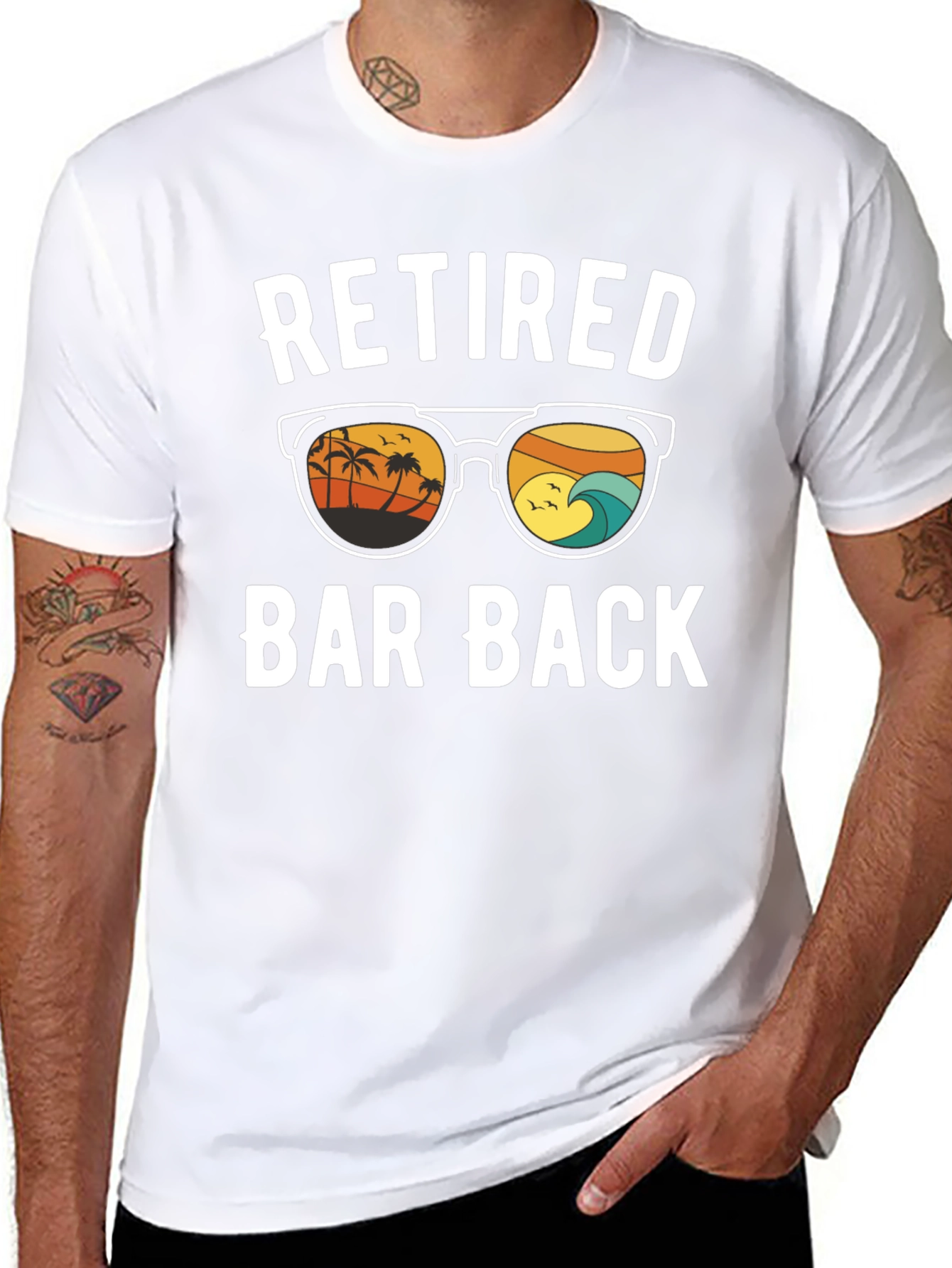 Retired Bar Back T-Shirt - Beach Sunset Design