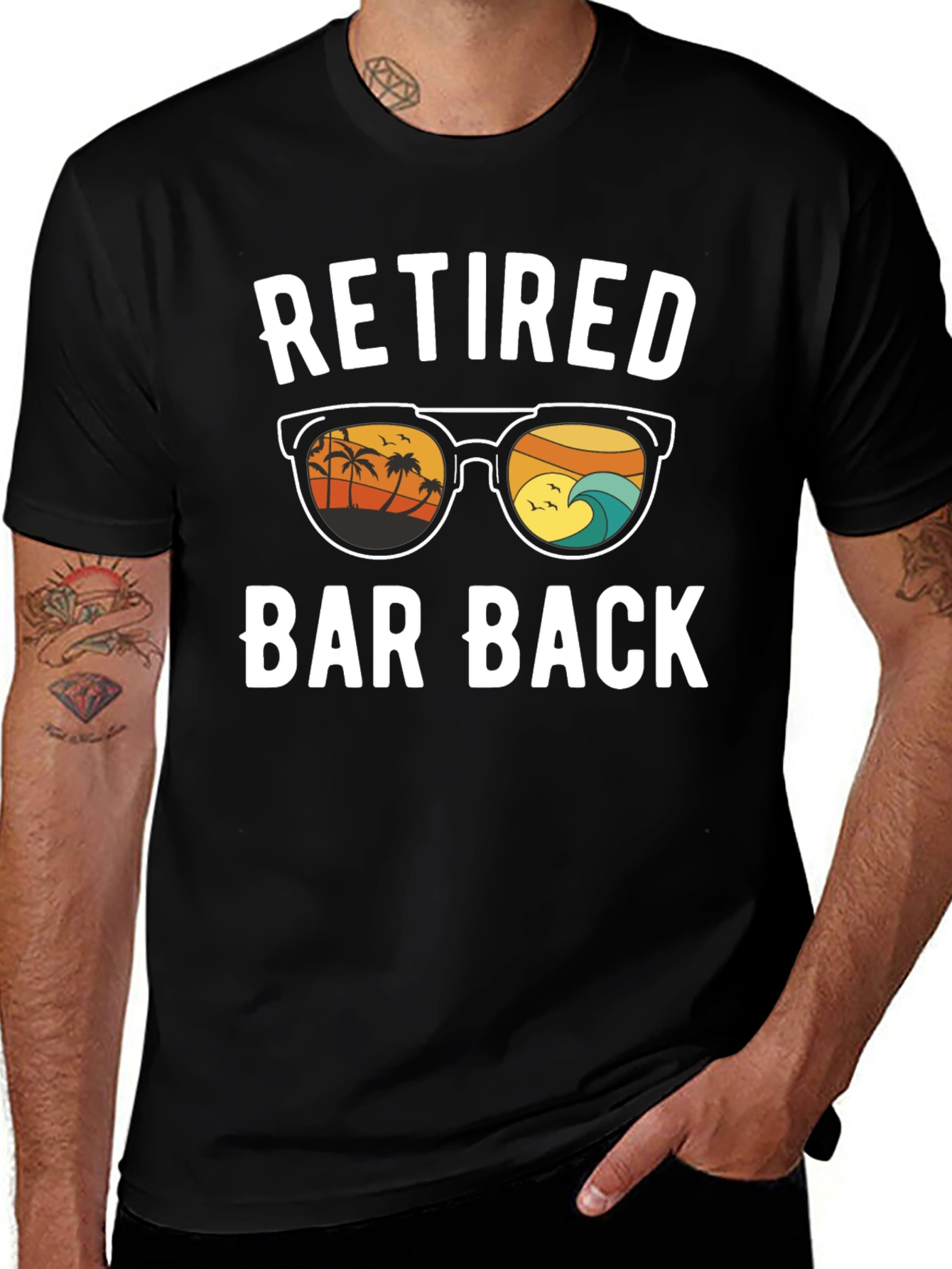 Retired Bar Back T-Shirt - Beach Sunset Design