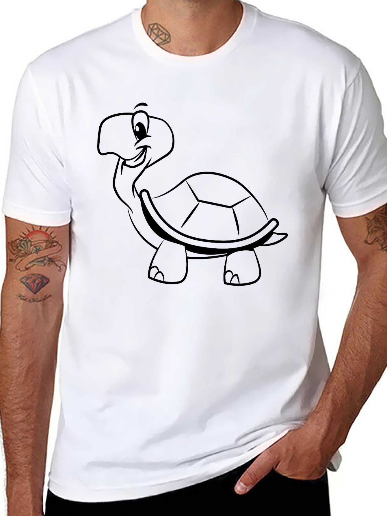 Cartoon Turtle Graphic Tee - Black Casual Wear