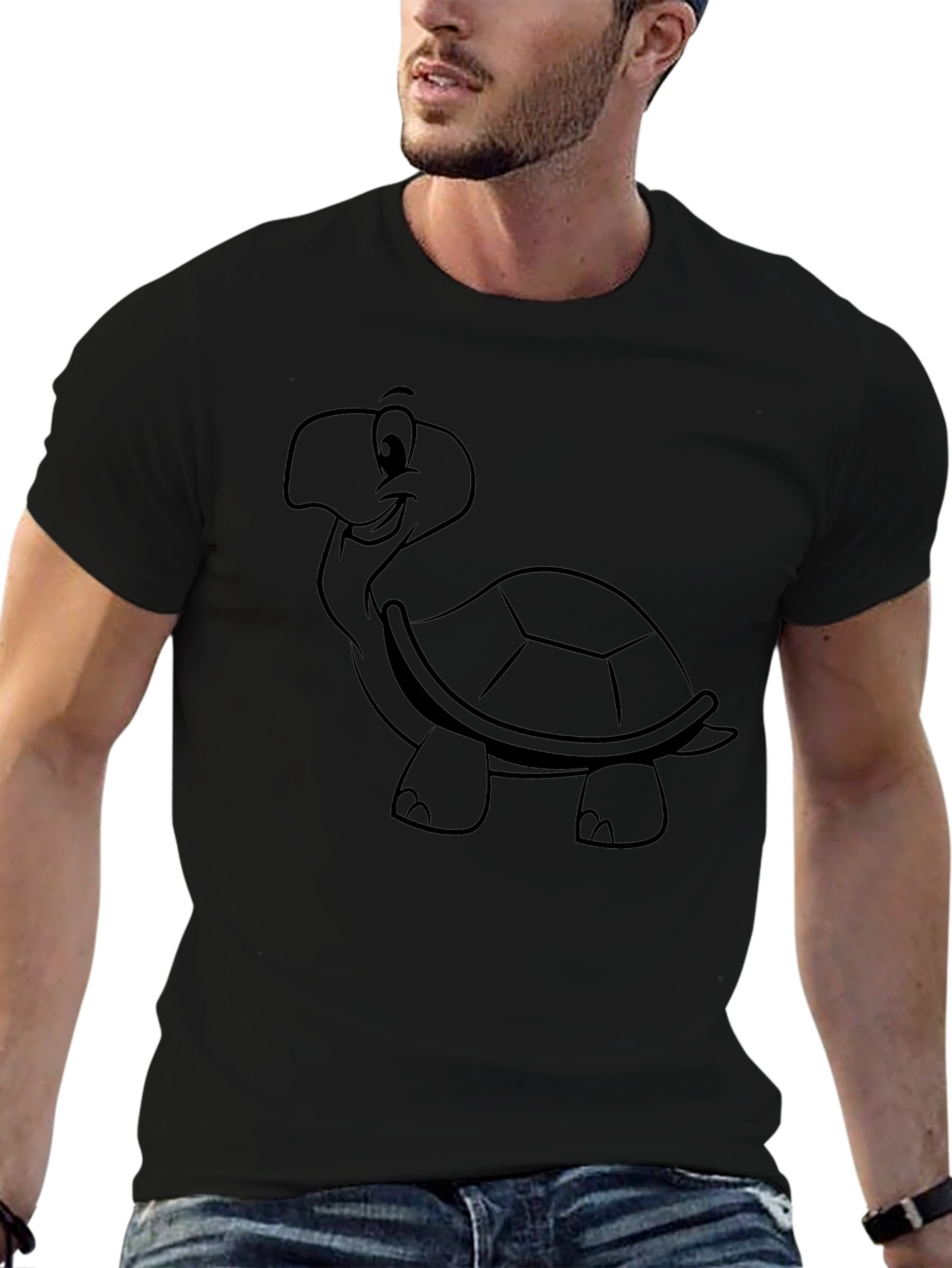 Cartoon Turtle Graphic Tee - Black Casual Wear