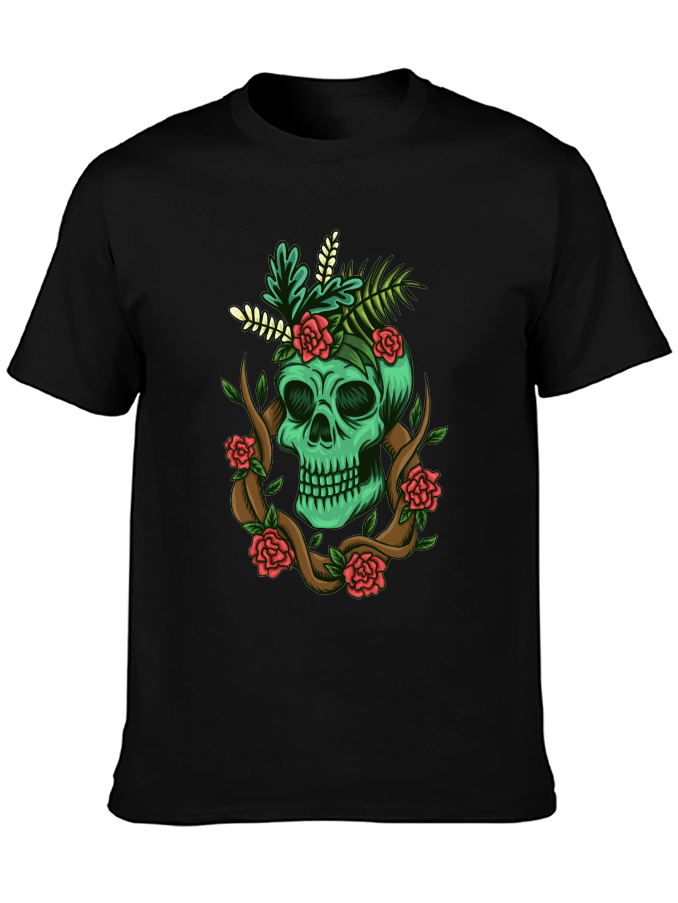 Skull & Roses Graphic Tee - Mens Black T-Shirt