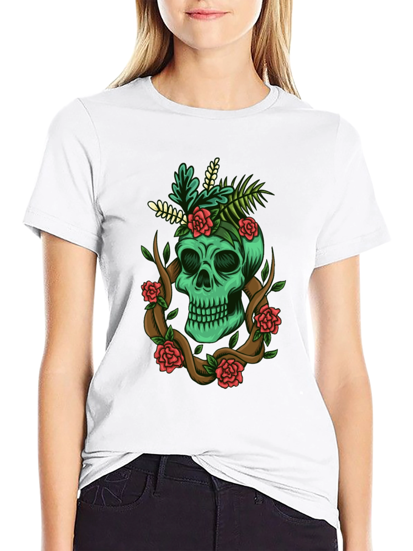 Skull & Roses Graphic Tee - Mens Black T-Shirt