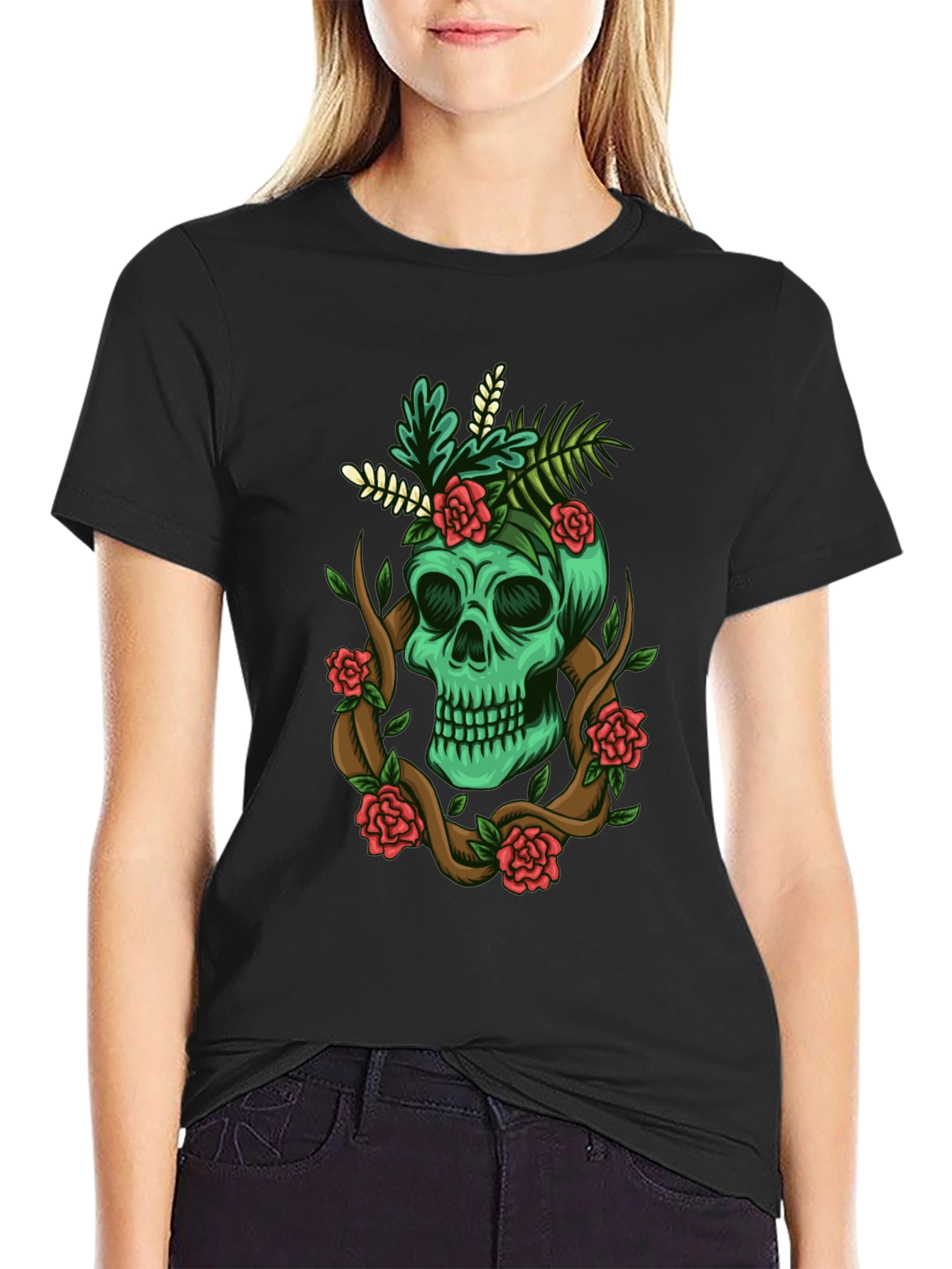 Skull & Roses Graphic Tee - Mens Black T-Shirt