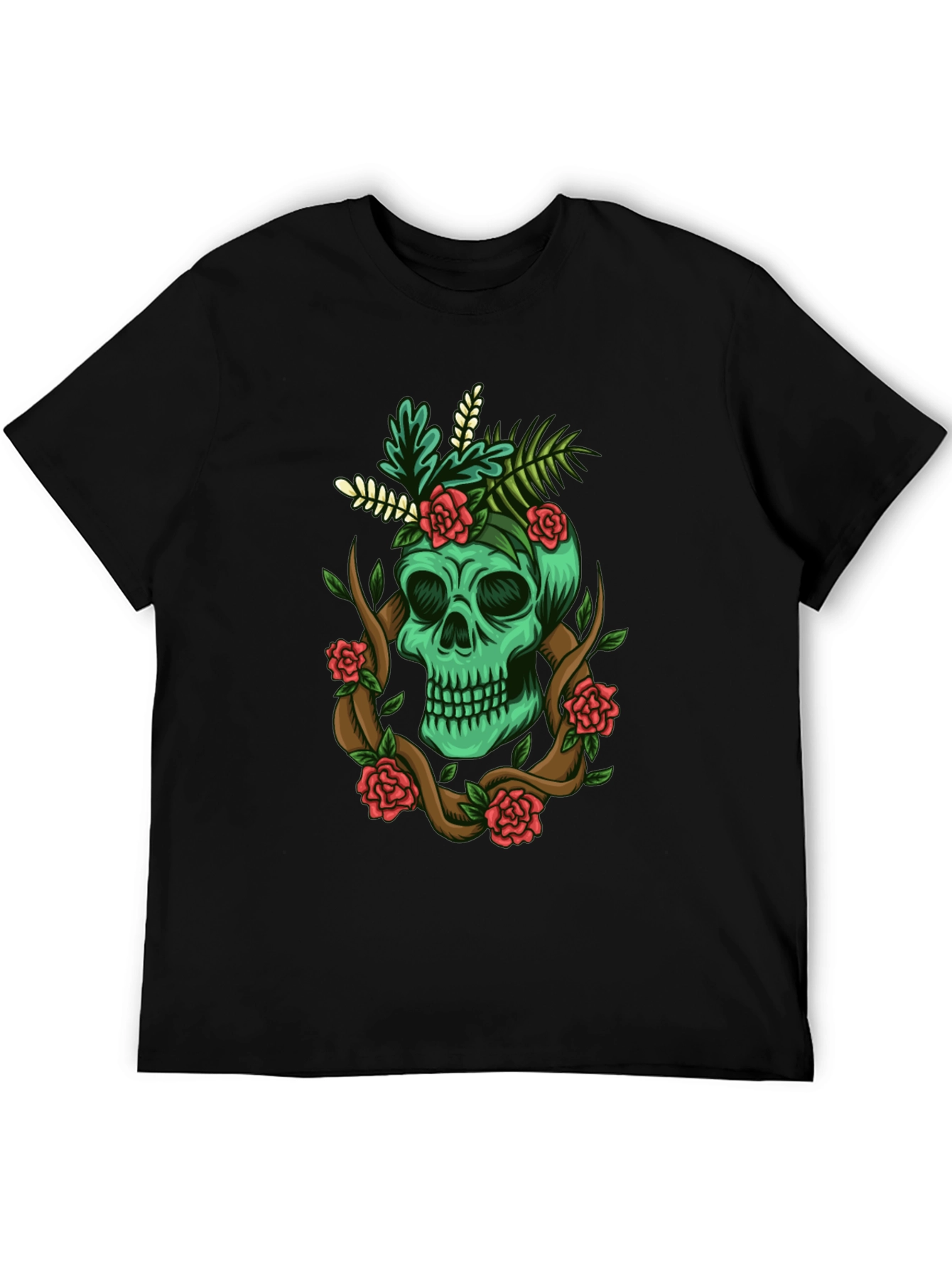 Skull & Roses Graphic Tee - Mens Black T-Shirt