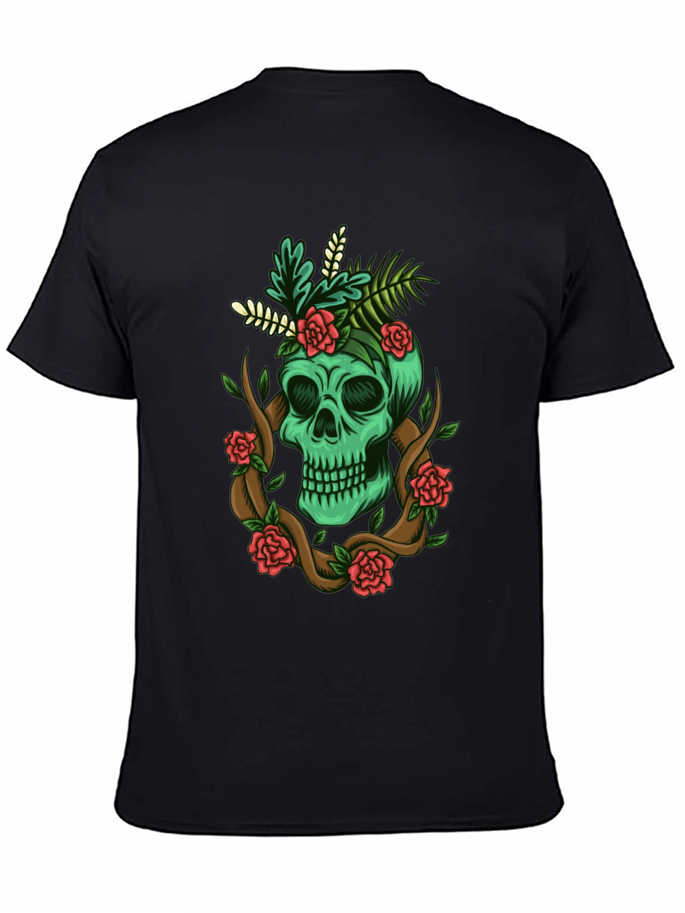 Skull & Roses Graphic Tee - Mens Black T-Shirt