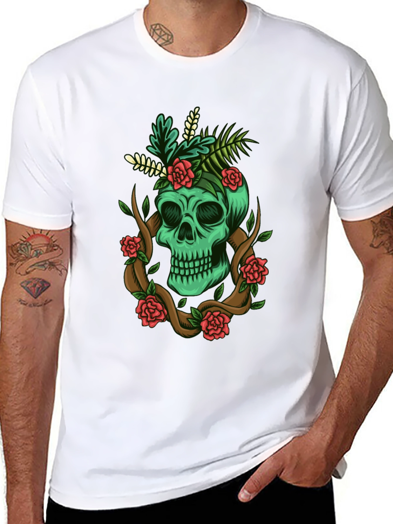 Skull & Roses Graphic Tee - Mens Black T-Shirt