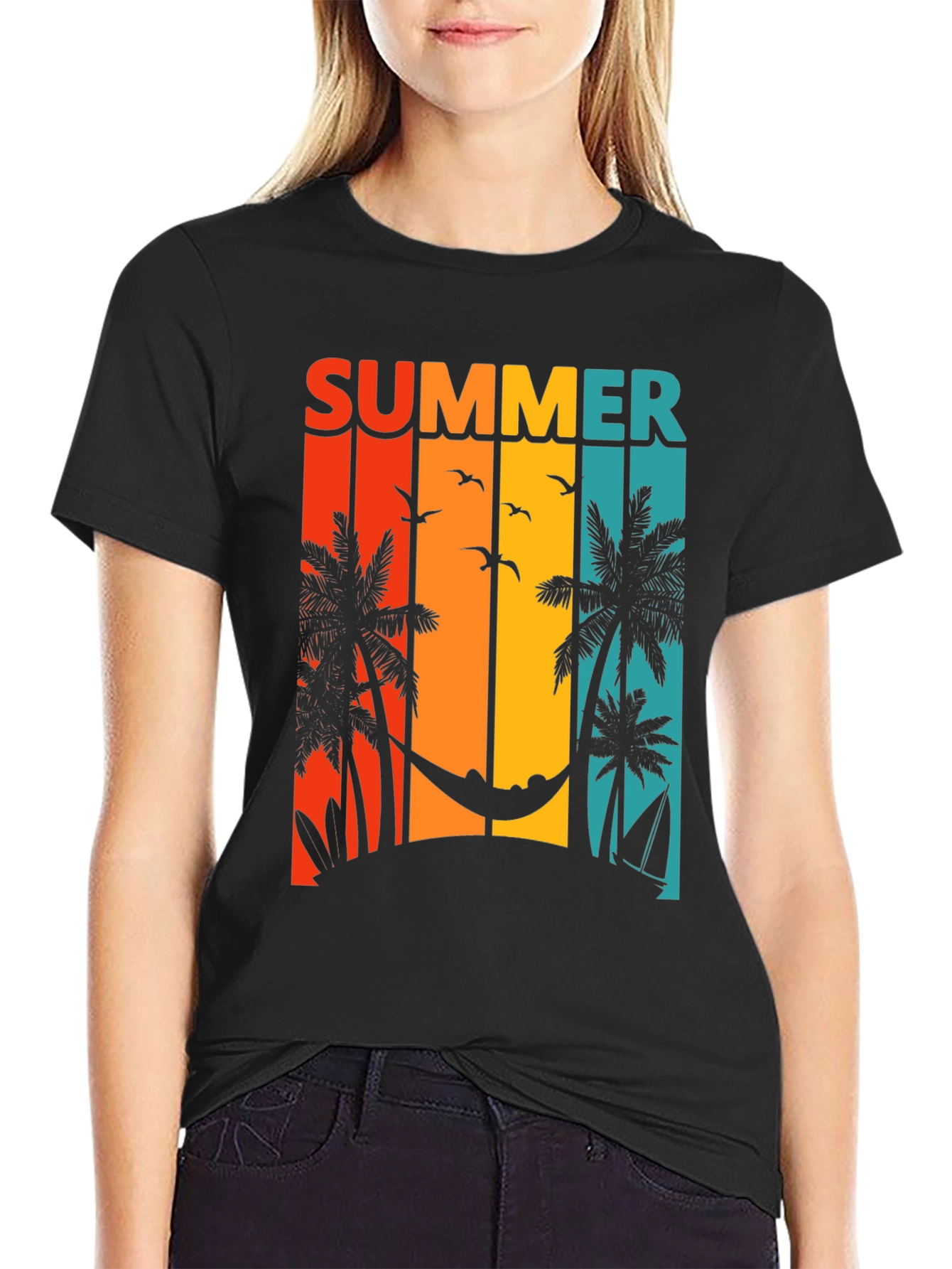 Summer Beach Scene Graphic T-Shirt