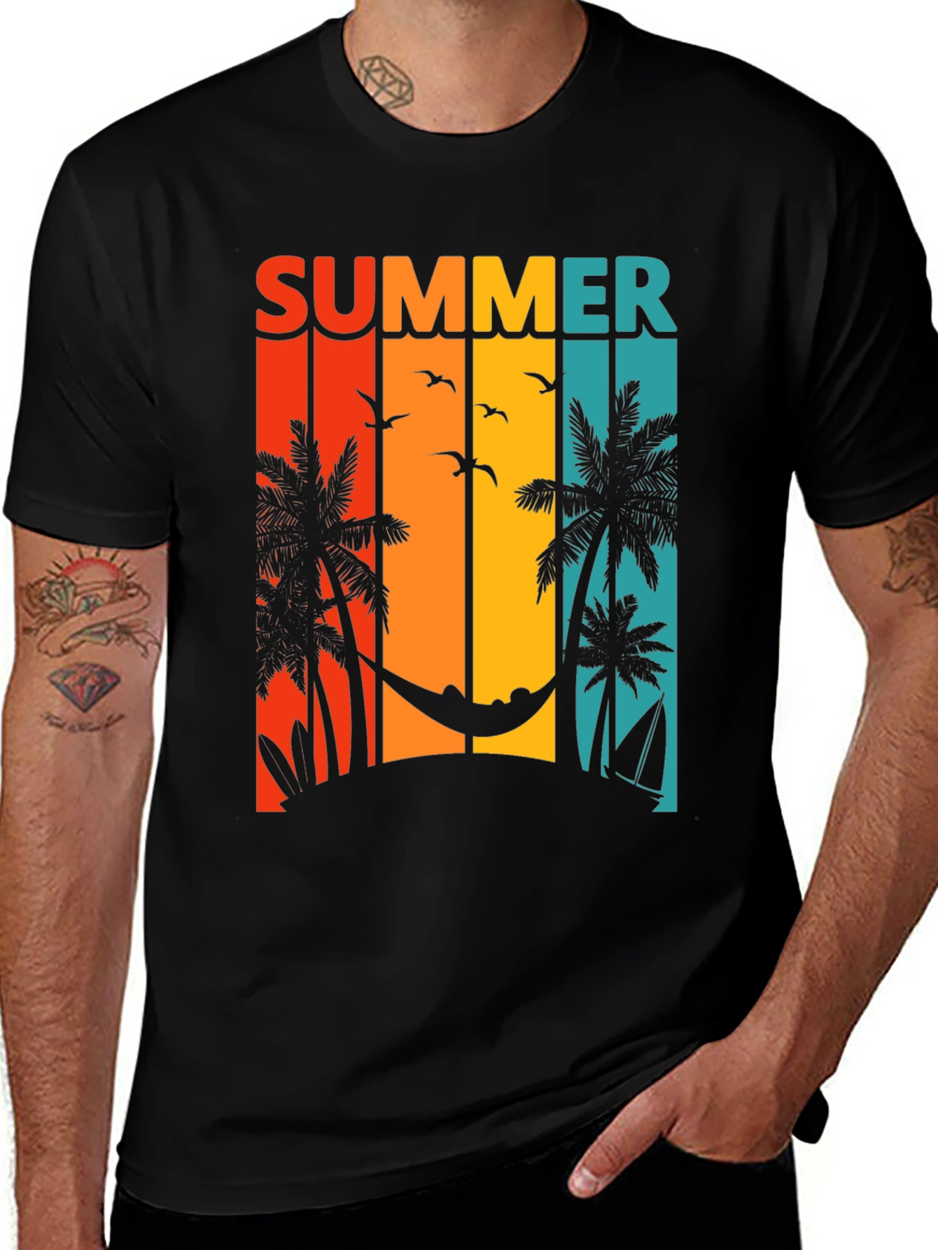 Summer Beach Scene Graphic T-Shirt