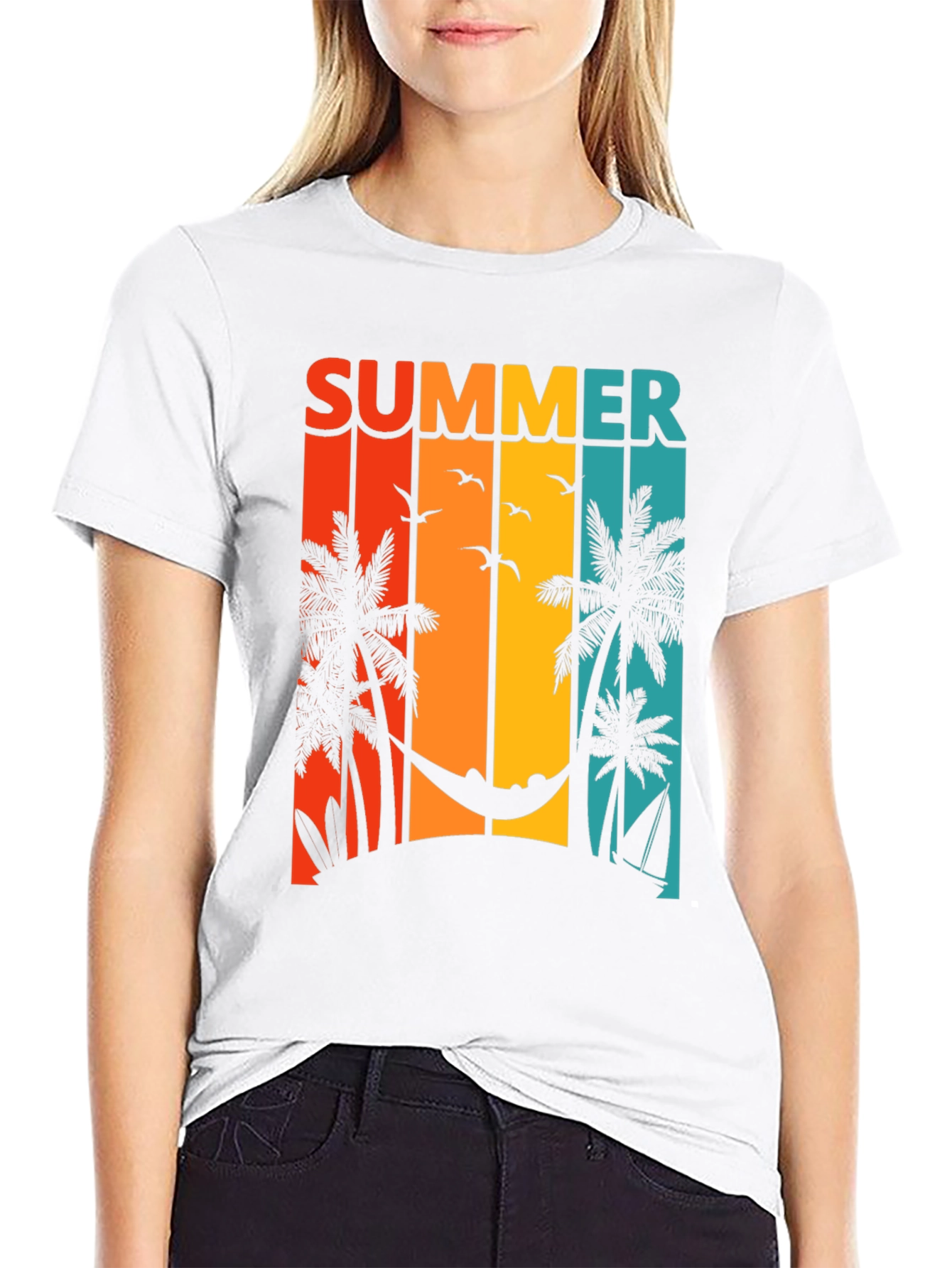 Summer Beach Scene Graphic T-Shirt