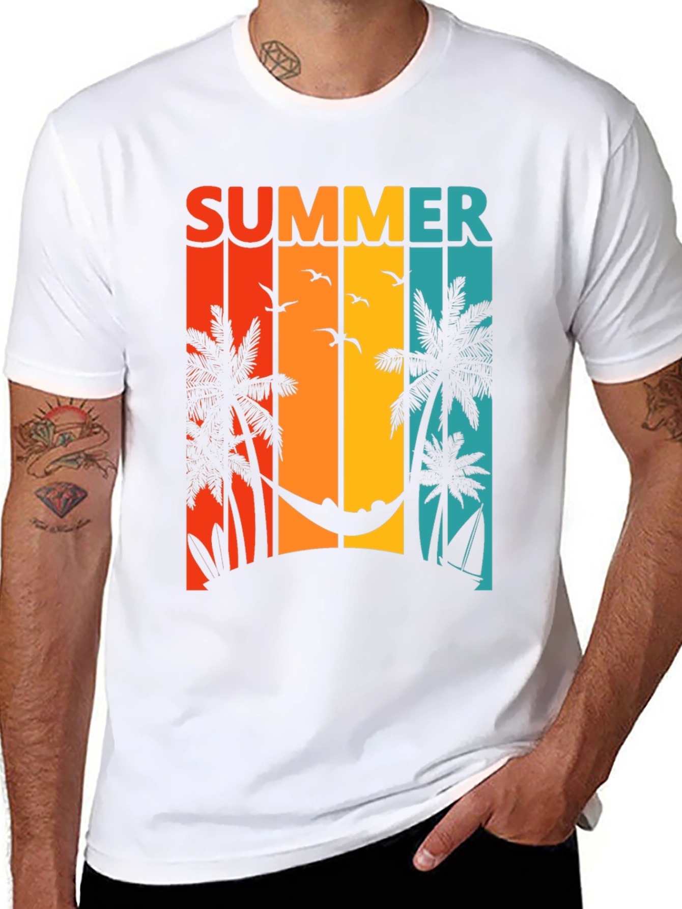 Summer Beach Scene Graphic T-Shirt