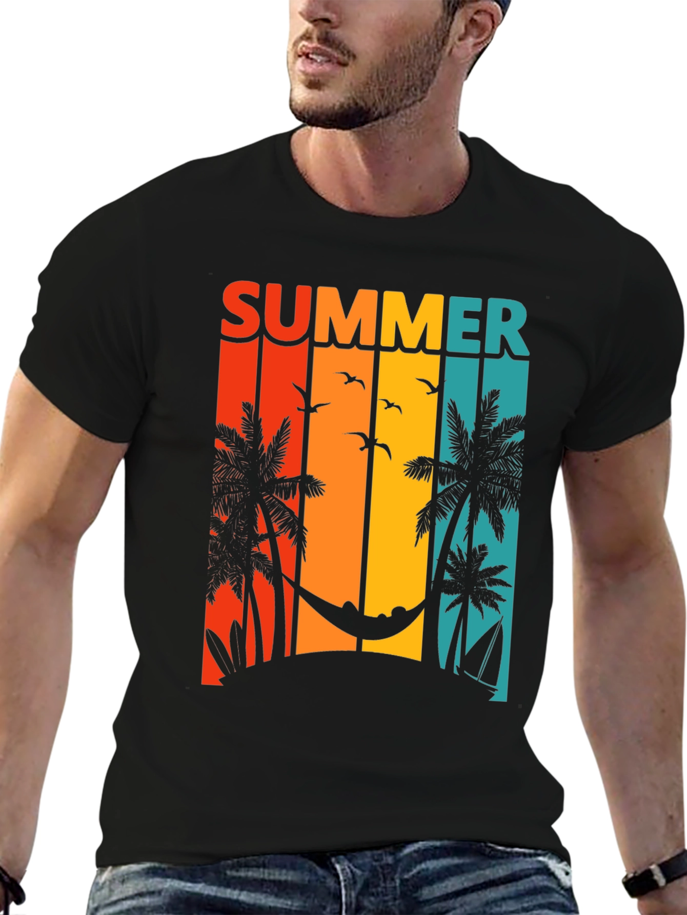 Summer Beach Scene Graphic T-Shirt