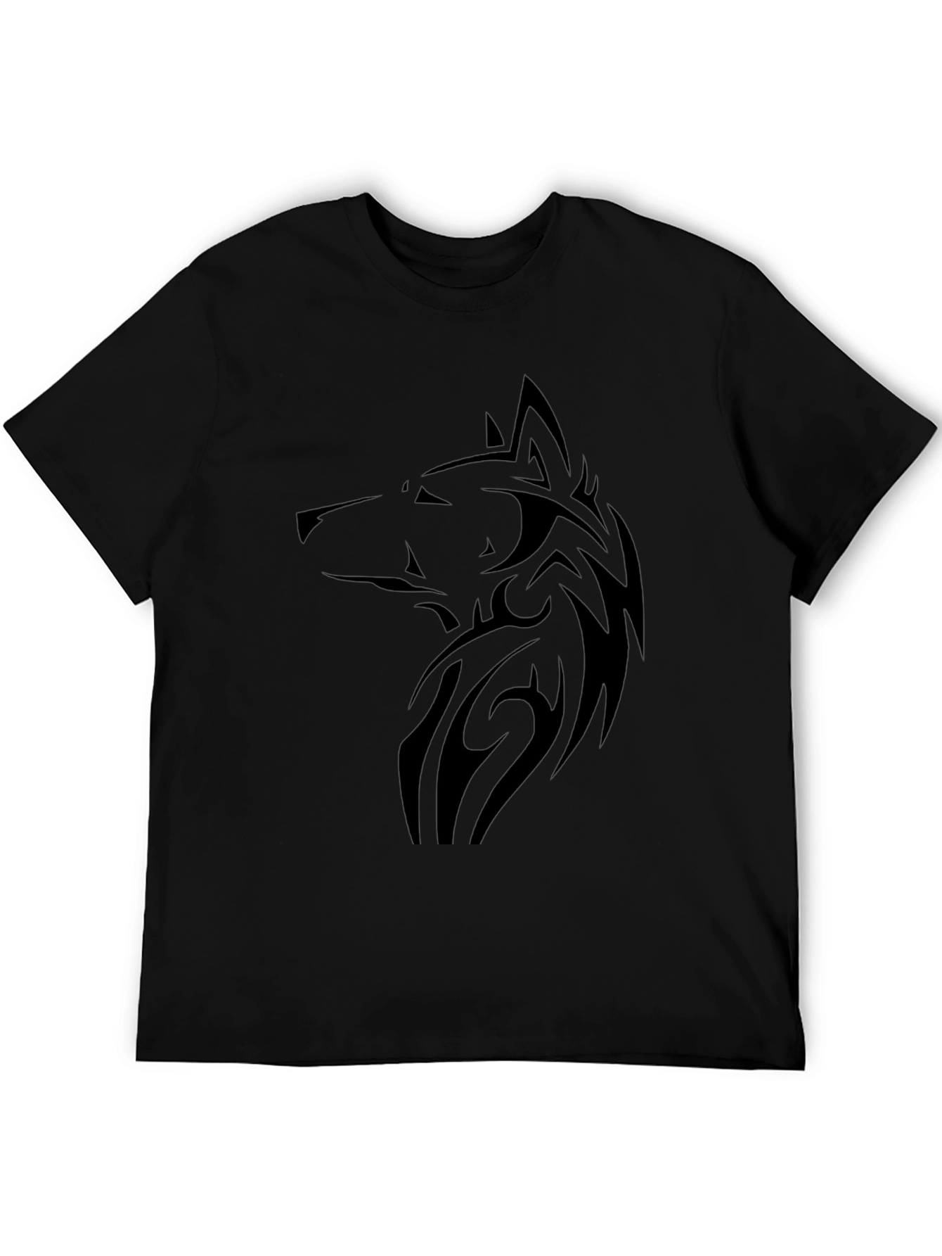 Mens Black Wolf Graphic Tee - Tribal Design