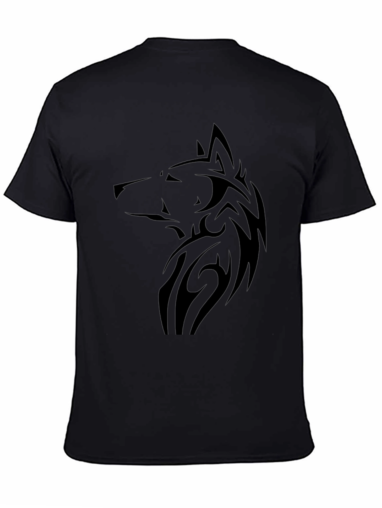 Mens Black Wolf Graphic Tee - Tribal Design