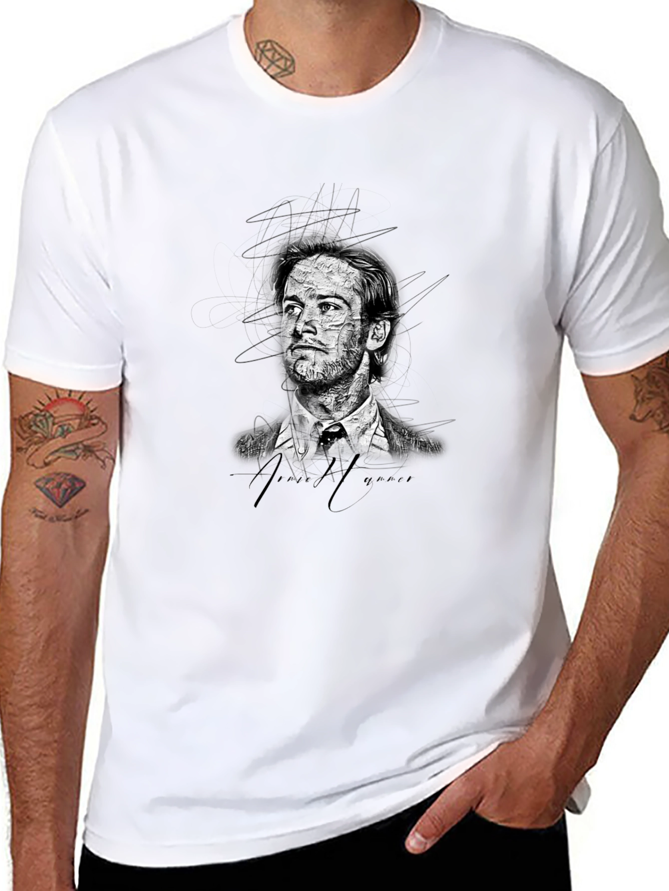 Mens Black Graphic T-Shirt - Sketch Portrait Design