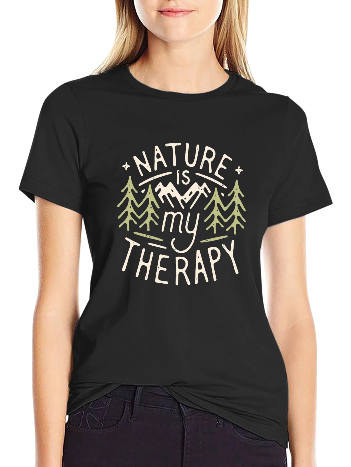 Nature is My Therapy Graphic Tee - Black