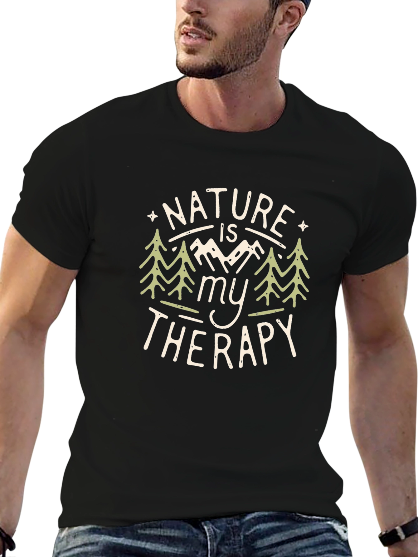 Nature is My Therapy Graphic Tee - Black