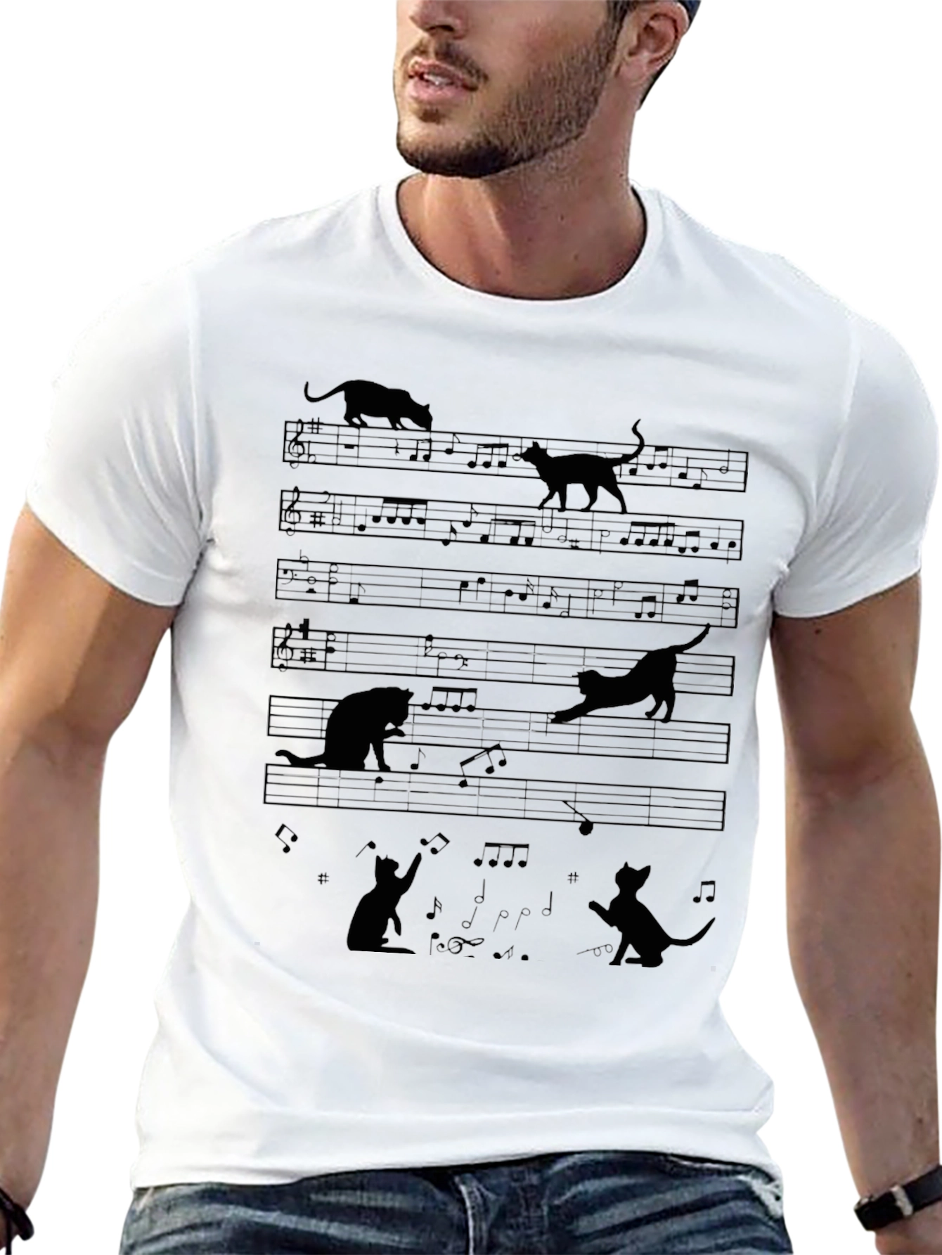 Cat Music Sheet Graphic Tee - Unique Design