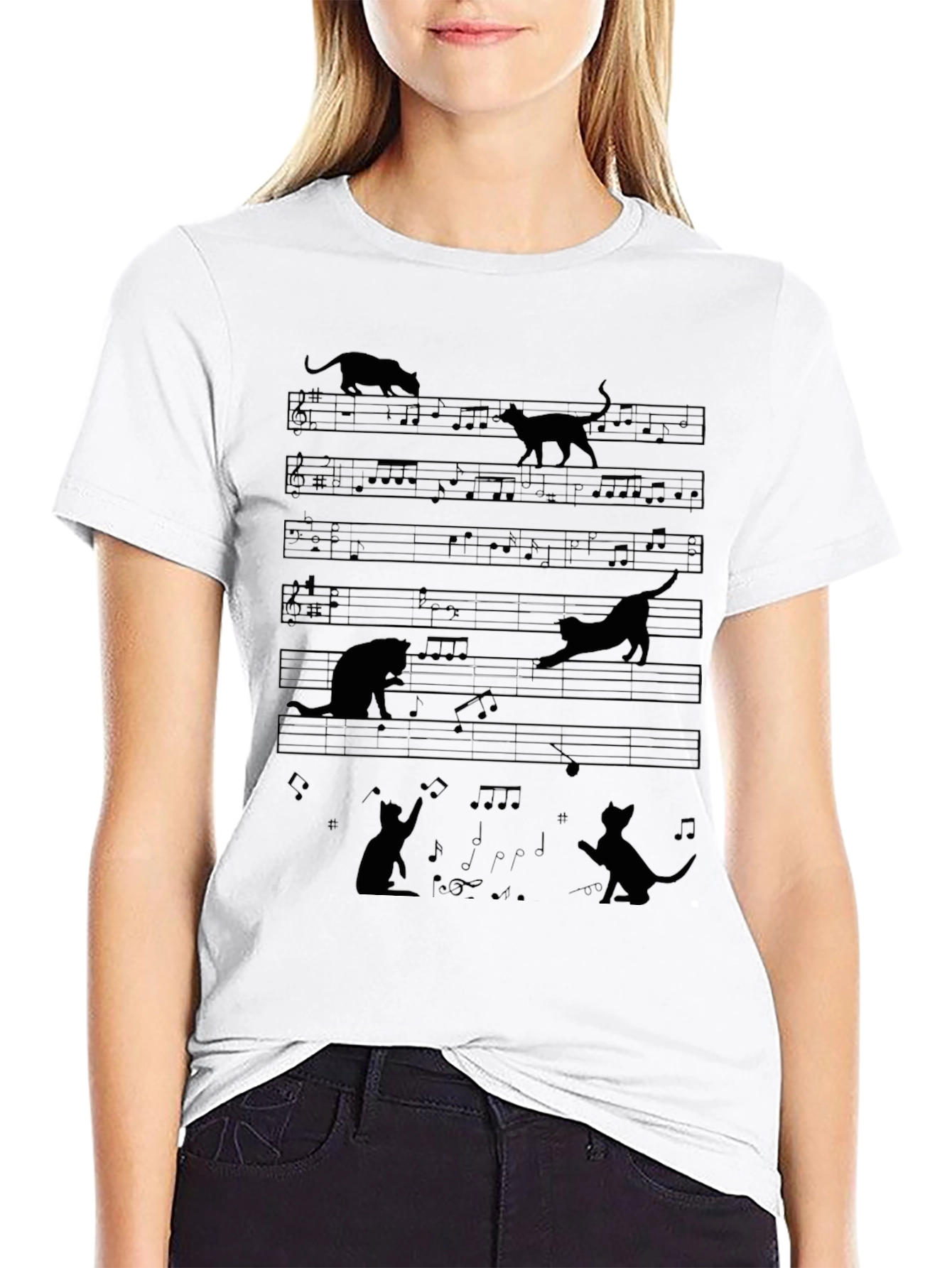 Cat Music Sheet Graphic Tee - Unique Design
