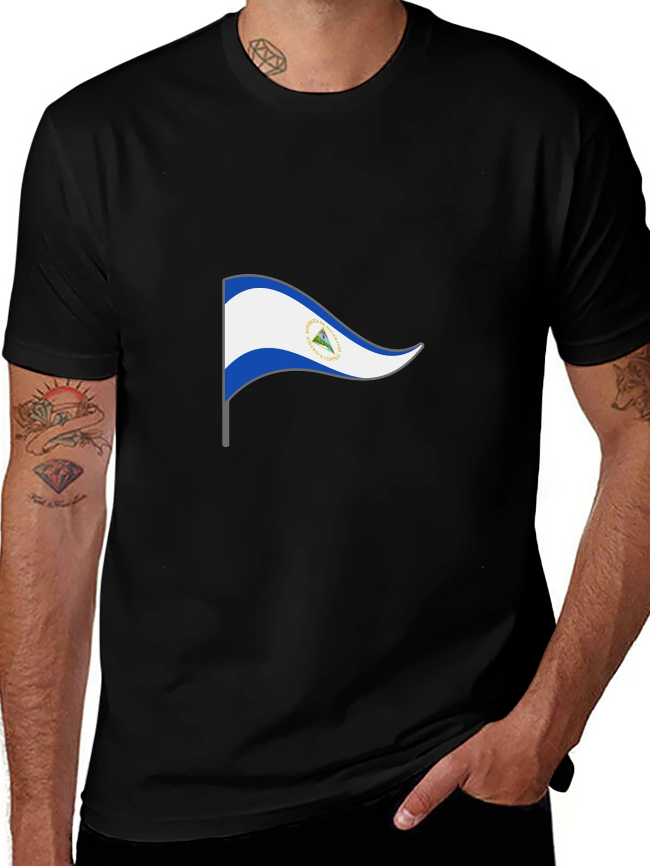 Nicaragua Flag Graphic Black T-Shirt