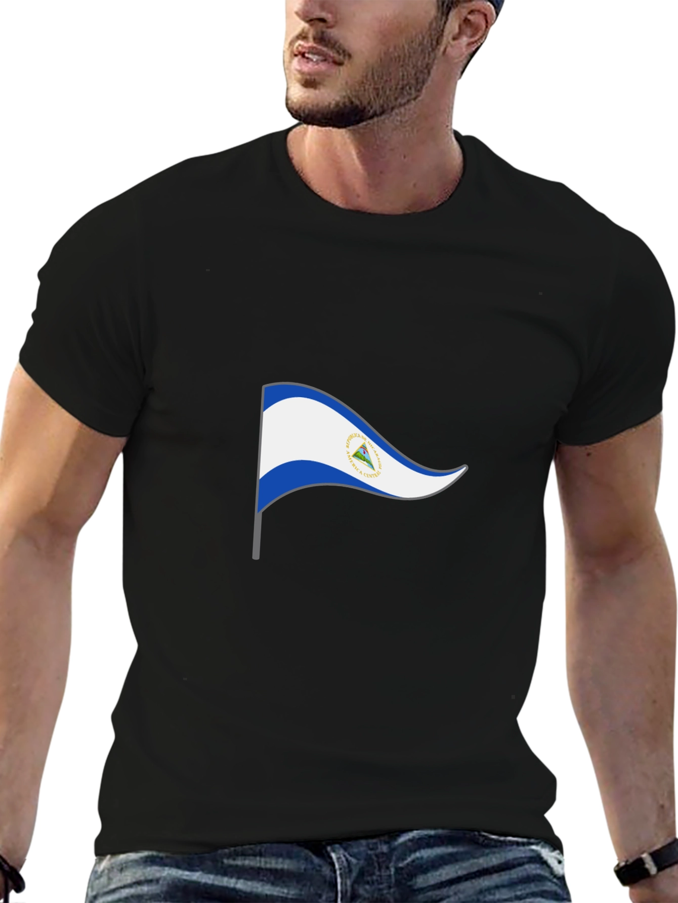 Nicaragua Flag Graphic Black T-Shirt
